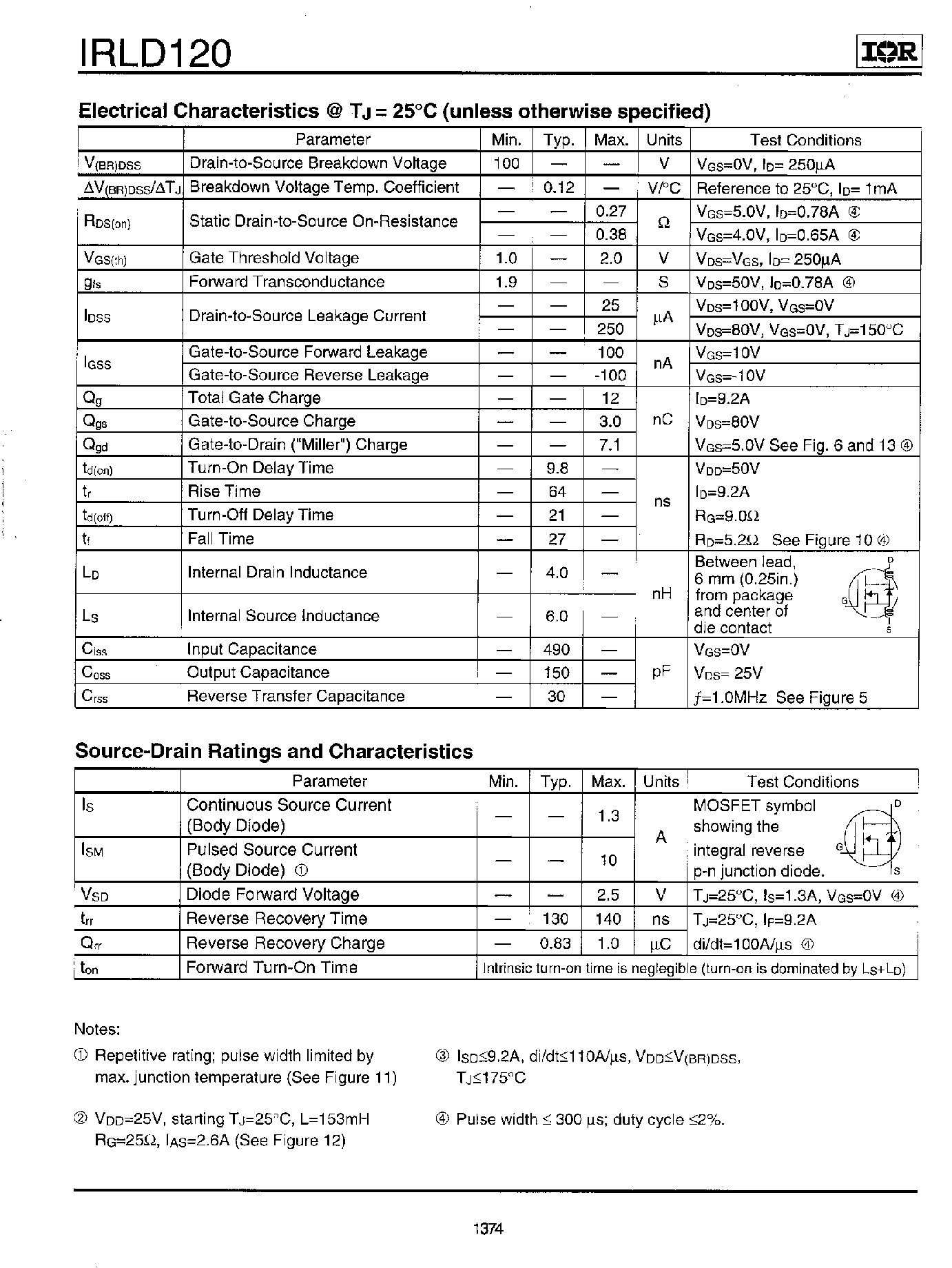 Datasheet IRLD120 page 2 Datasheet IRLD120 - POWER MOSFET page 2