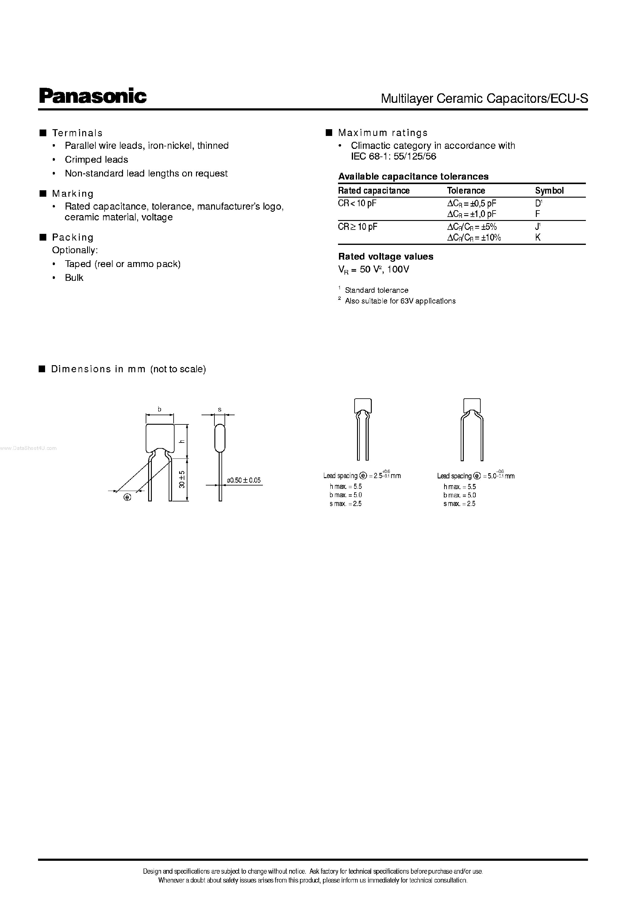 Datasheet ECU-R1Hxxxxxx page 2 Datasheet ECU-R1Hxxxxxx - (ECU-S) Ceramic Multilayer Redial Leaded Capacitor page 2
