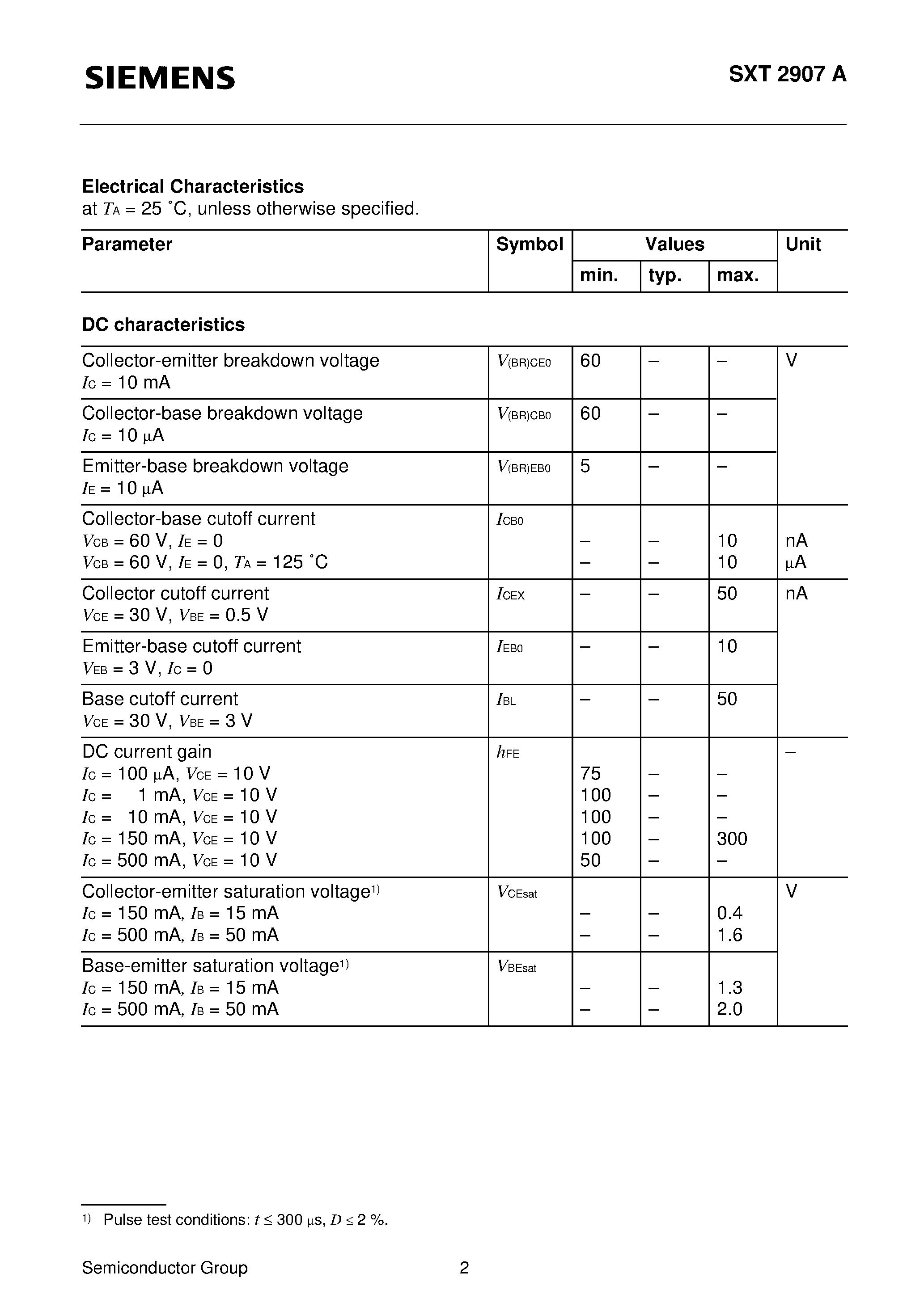 Datasheet SXT2907A page 2 Datasheet SXT2907A - PNP Silicon Switching Transistor page 2
