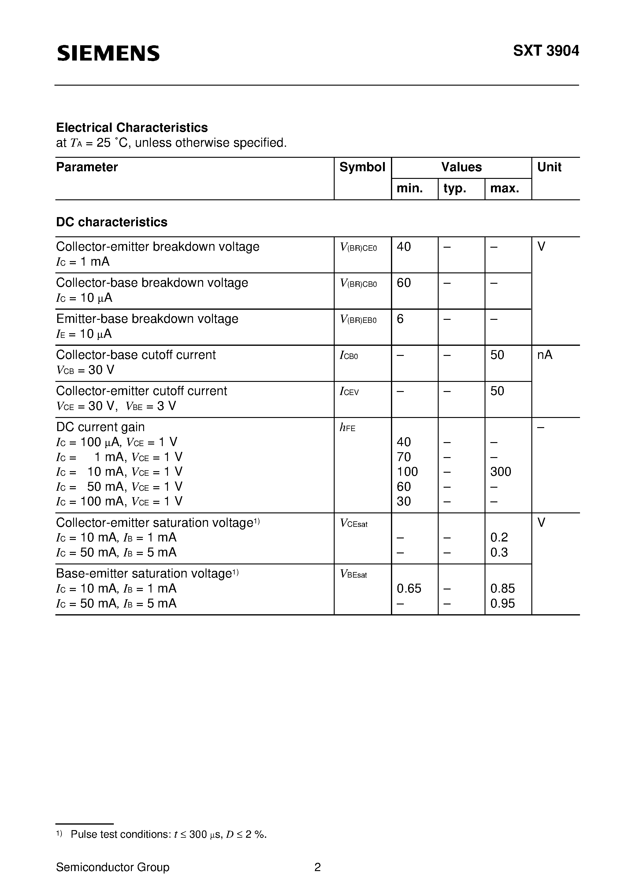 Datasheet SXT3904 page 2 Datasheet SXT3904 - NPN Silicon Switching Transistor page 2