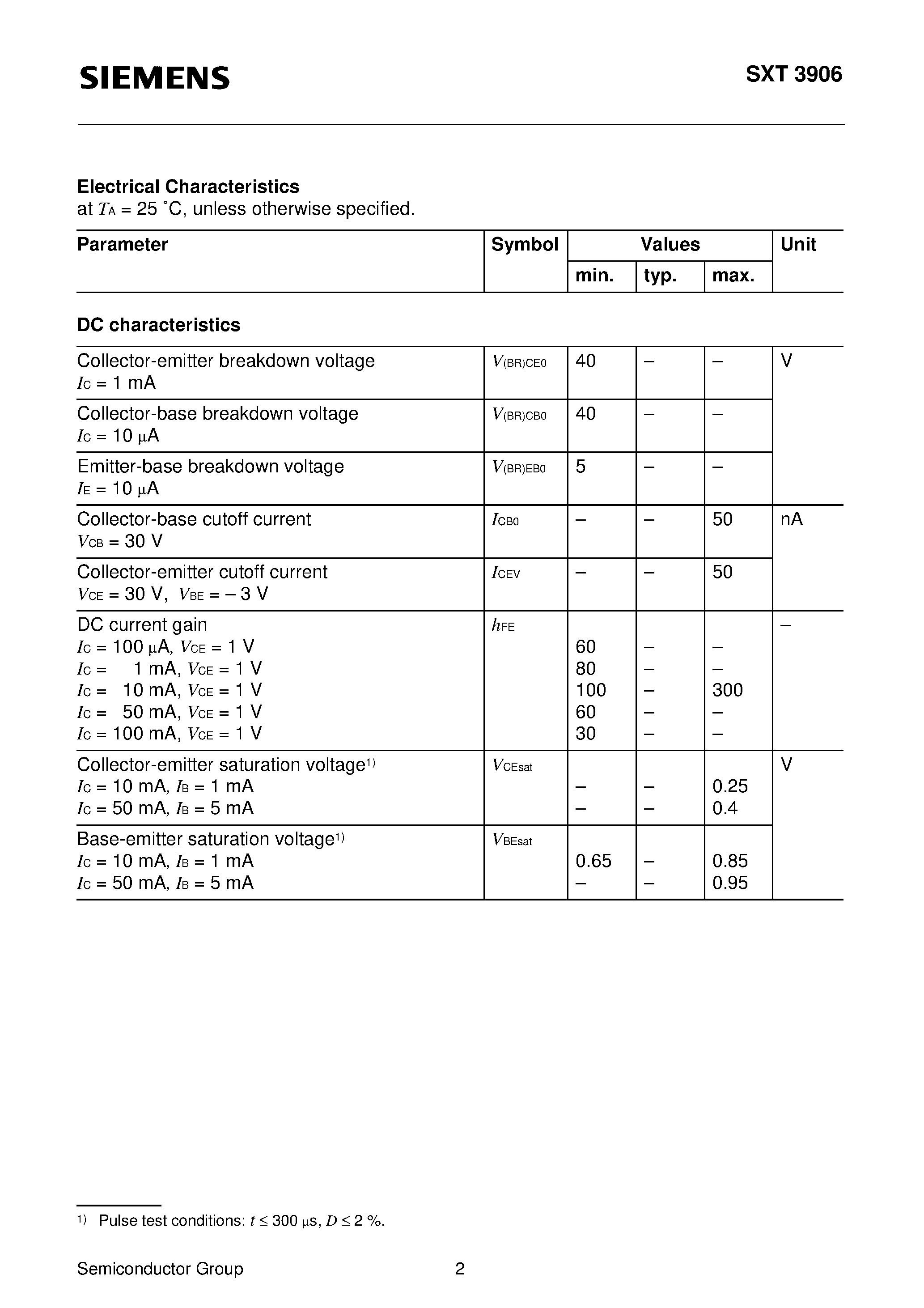 Datasheet SXT3906 page 2 Datasheet SXT3906 - PNP Silicon Switching Transistor page 2