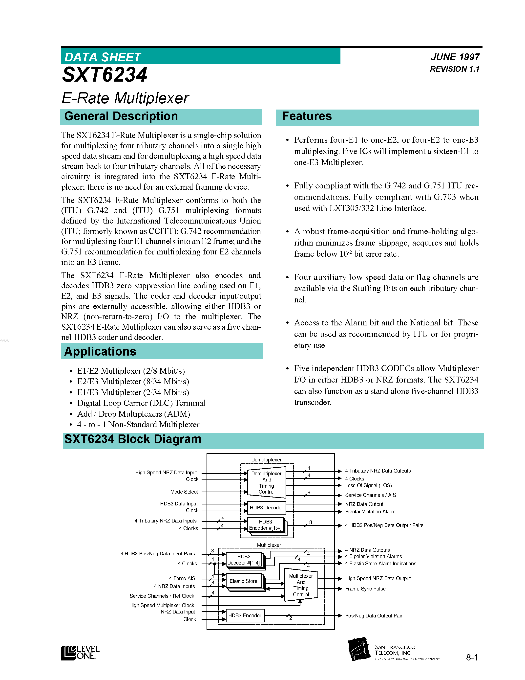 Datasheet SXT6234 - E-Rate Multiplexer page 1