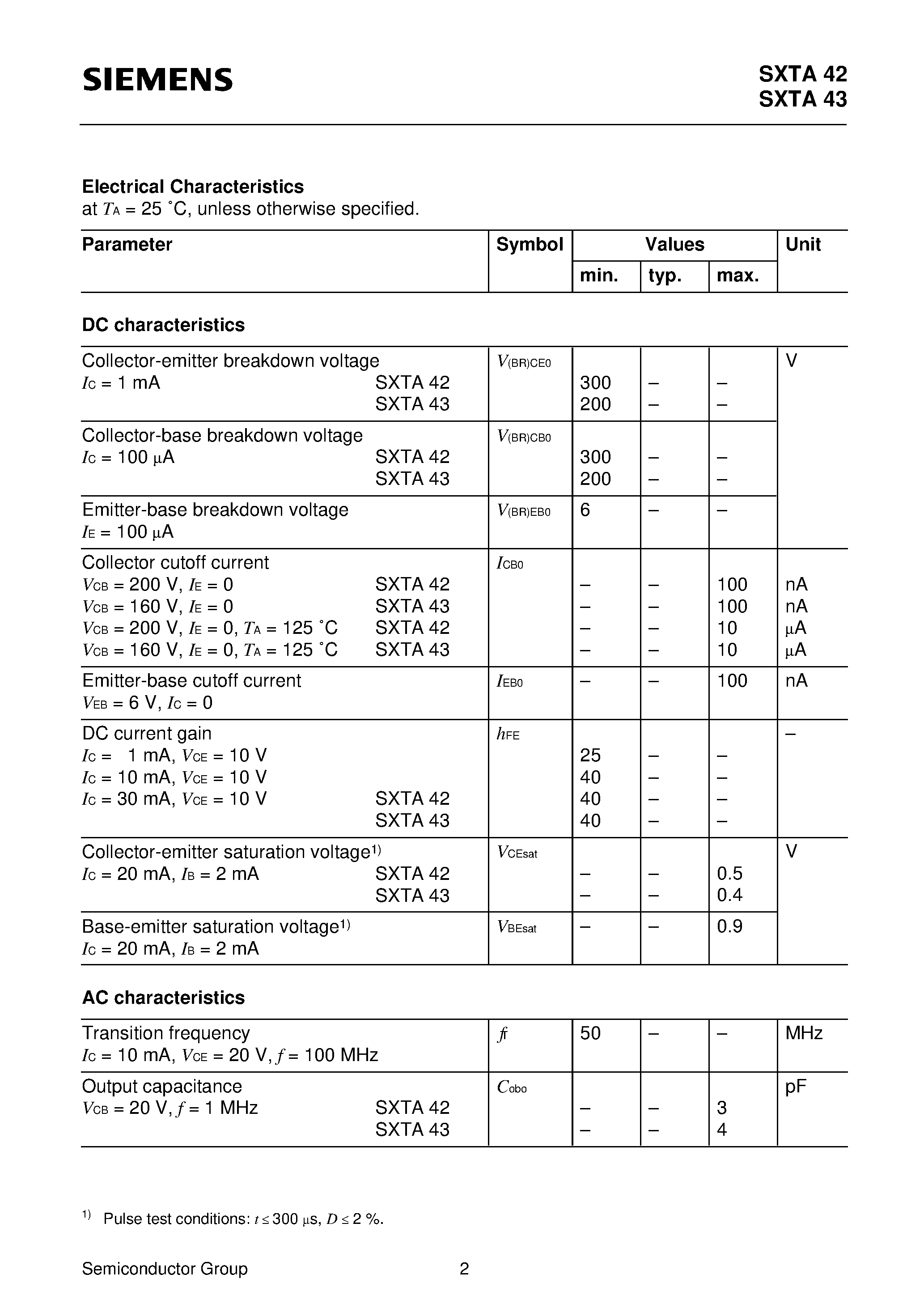 Datasheet SXTA42 page 2 Datasheet SXTA42 - (SXTA42 / SXTA43) NPN Silicon High Voltage Transistors page 2