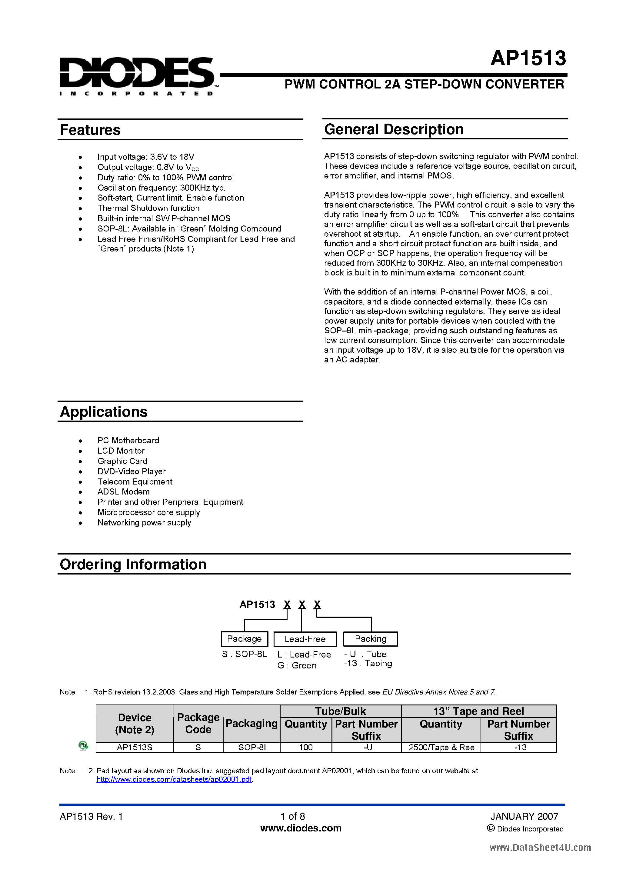 Даташит AP1513 - PWM CONTROL 2A STEP-DOWN CONVERTER страница 1