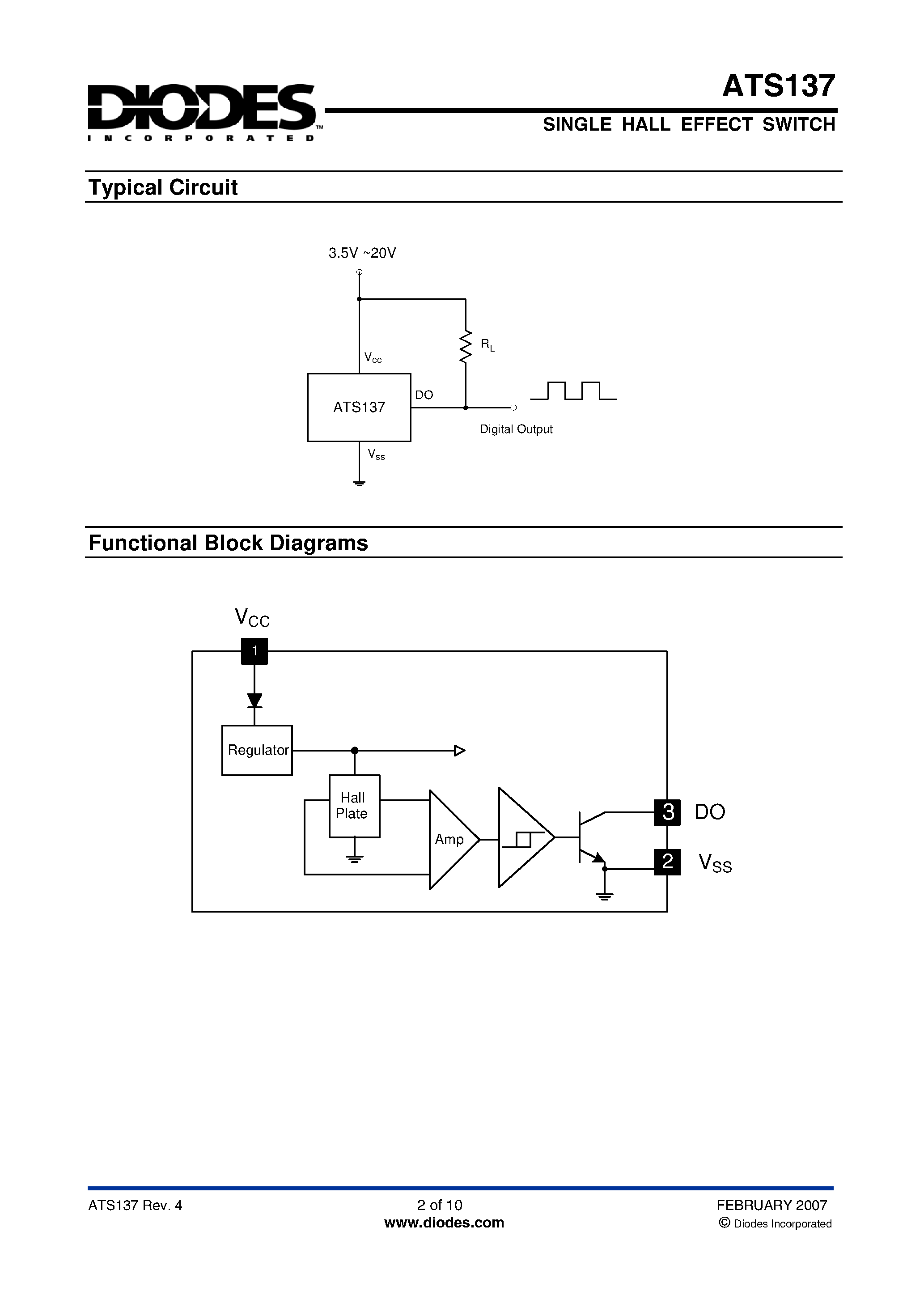 Даташит на микросхему ATS137 страница 2 Даташит ATS137 - SINGLE HALL EFFECT SWITCH страница 2