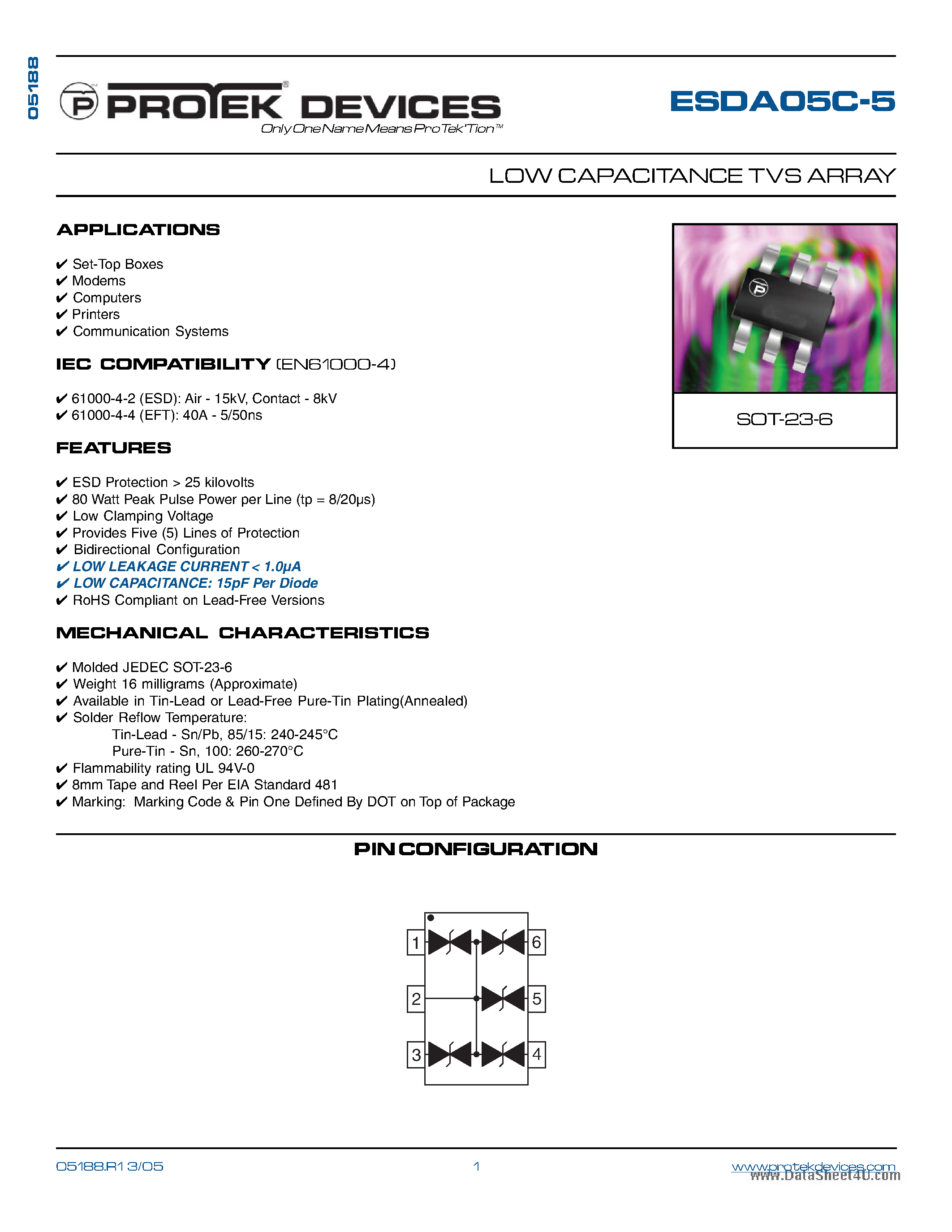 Datasheet ESDA05C-5 - LOW CAPACITANCE TVS ARRAY page 1