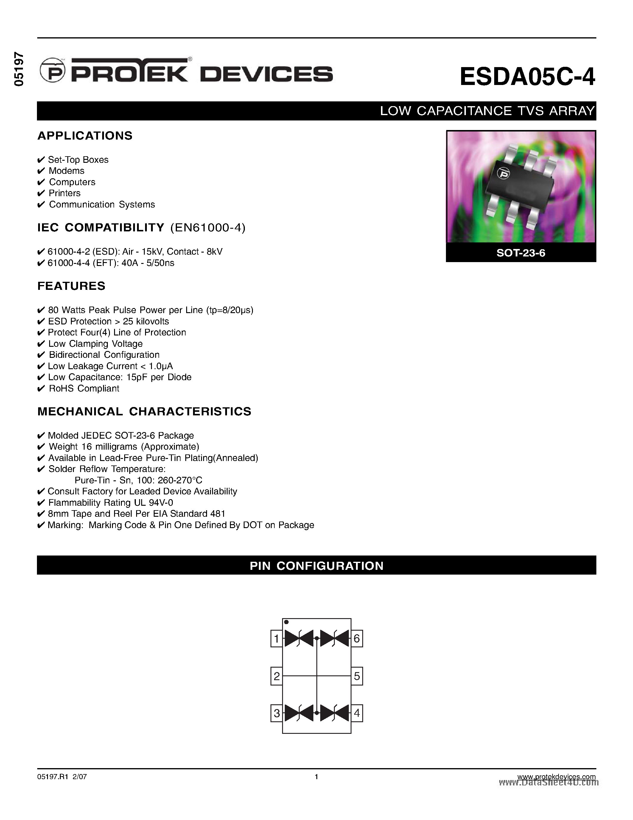 Datasheet ESDA05C-4 - LOW CAPACITANCE TVS ARRAY page 1