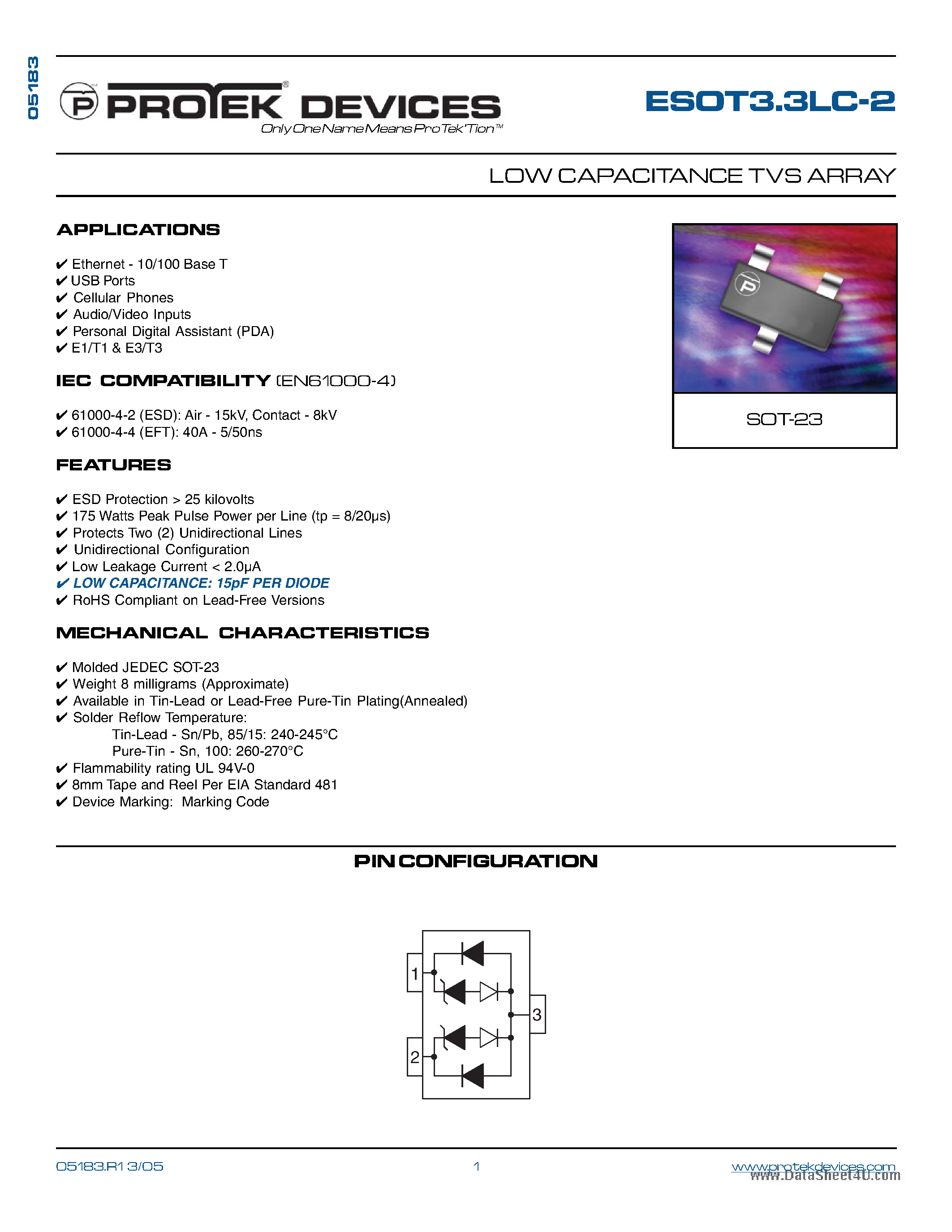 Datasheet ESOT3.3LC-2 - LOW CAPACITANCE TVS ARRAY page 1