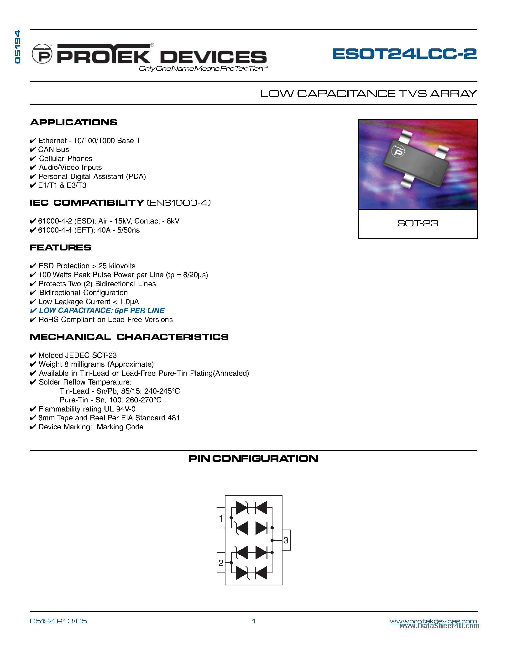 Datasheet ESOT24LCC-2 - LOW CAPACITANCE TVS ARRAY page 1
