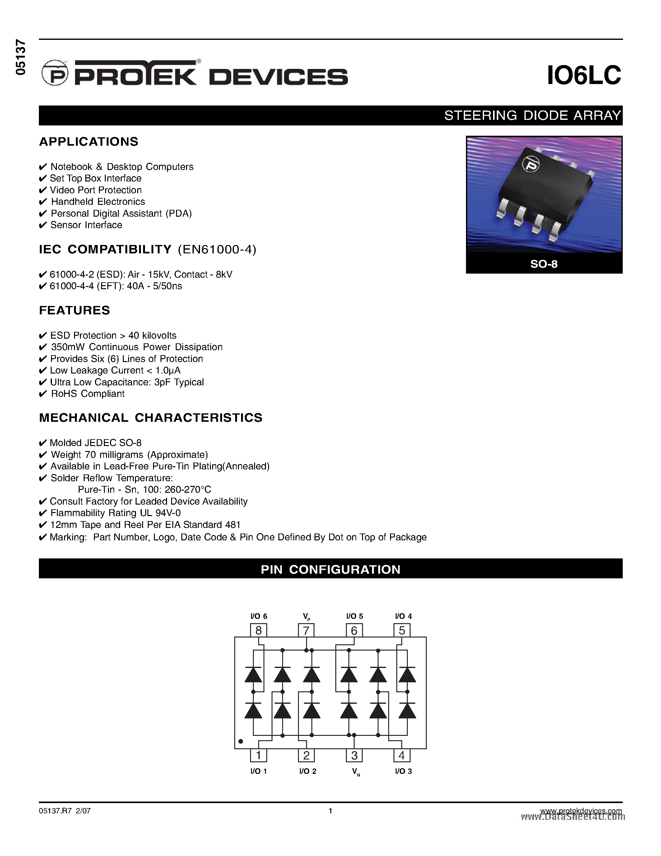Даташит IO6LC - STEERING DIODE ARRAY страница 1