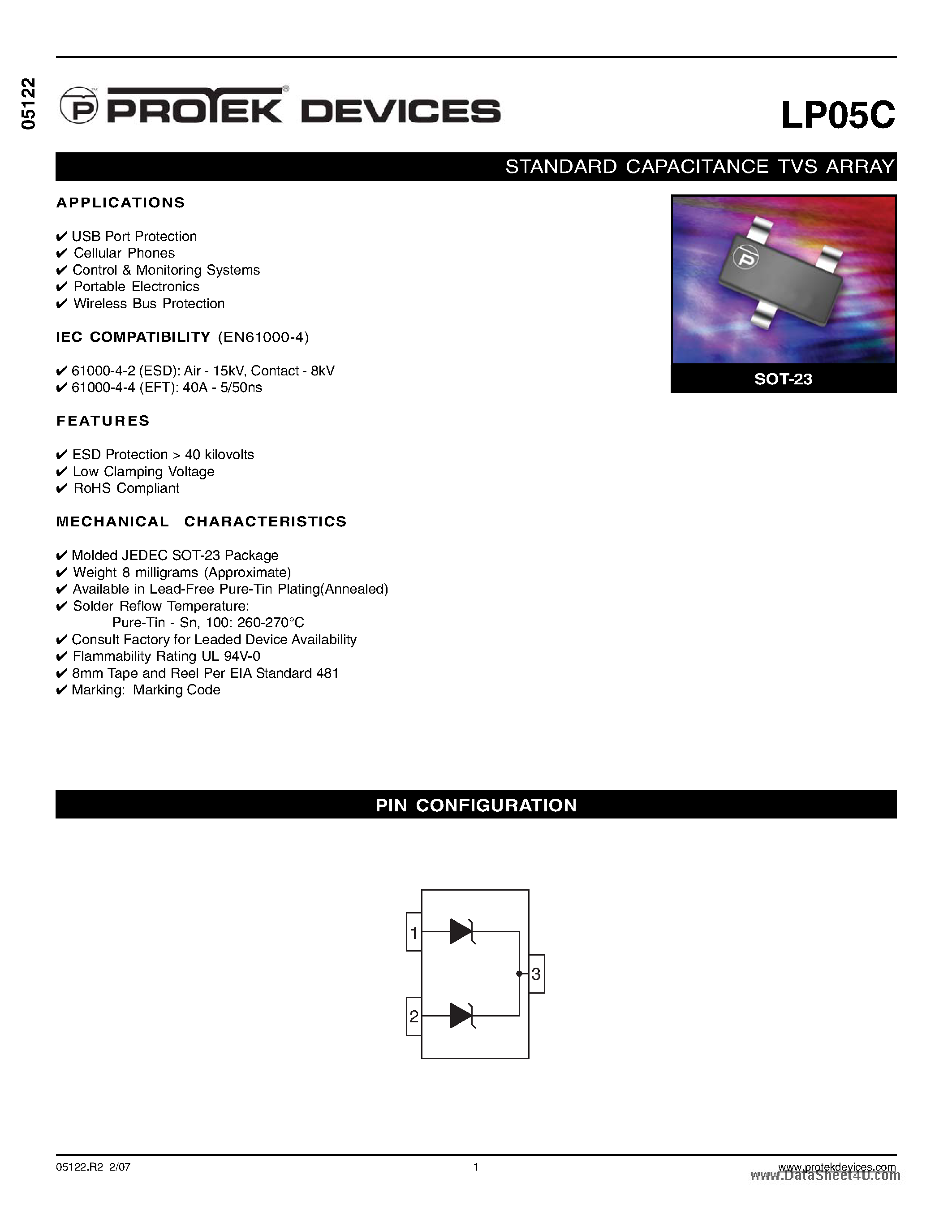 Даташит LP05C - STANDARD CAPACITANCE TVS ARRAY страница 1