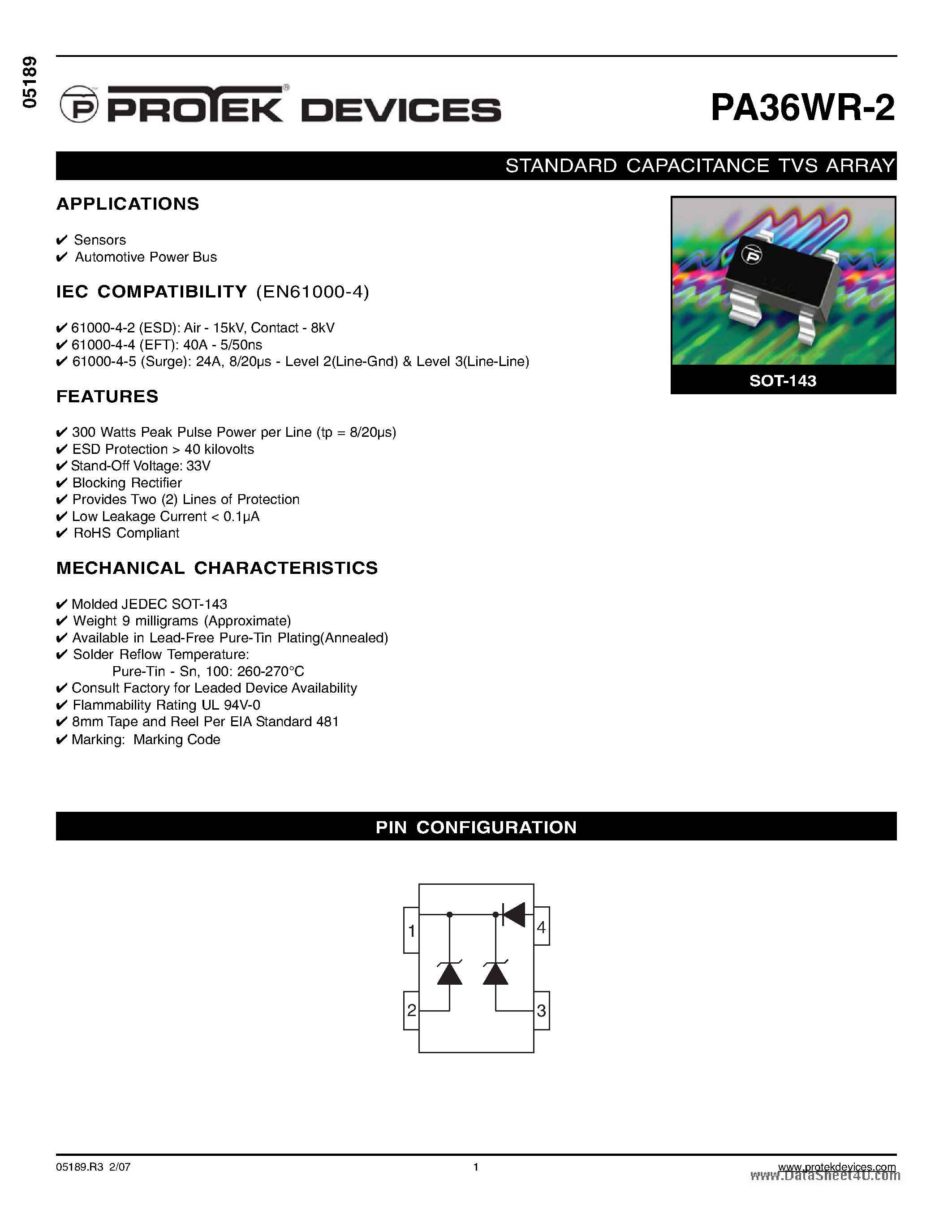 Datasheet PA36WR-2 - STANDARD CAPACITANCE TVS ARRAY page 1