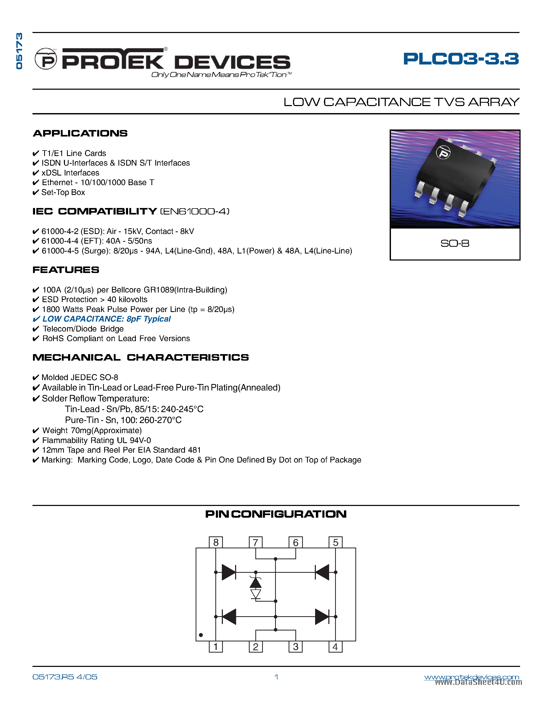 Datasheet PLC03-3.3 - LOW CAPACITANCE TVS ARRAY page 1