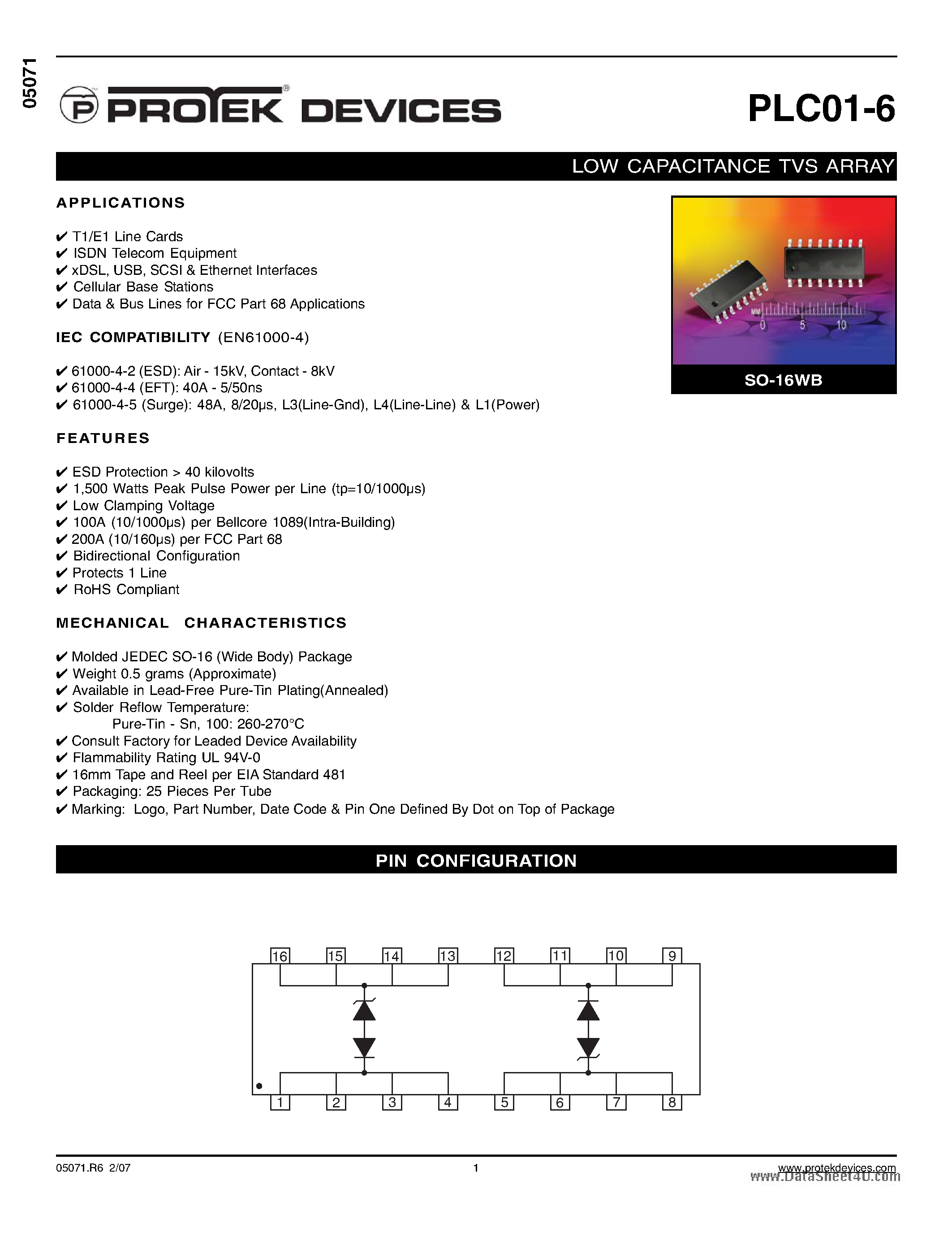 Datasheet PLC01-6 - LOW CAPACITANCE TVS ARRAY page 1