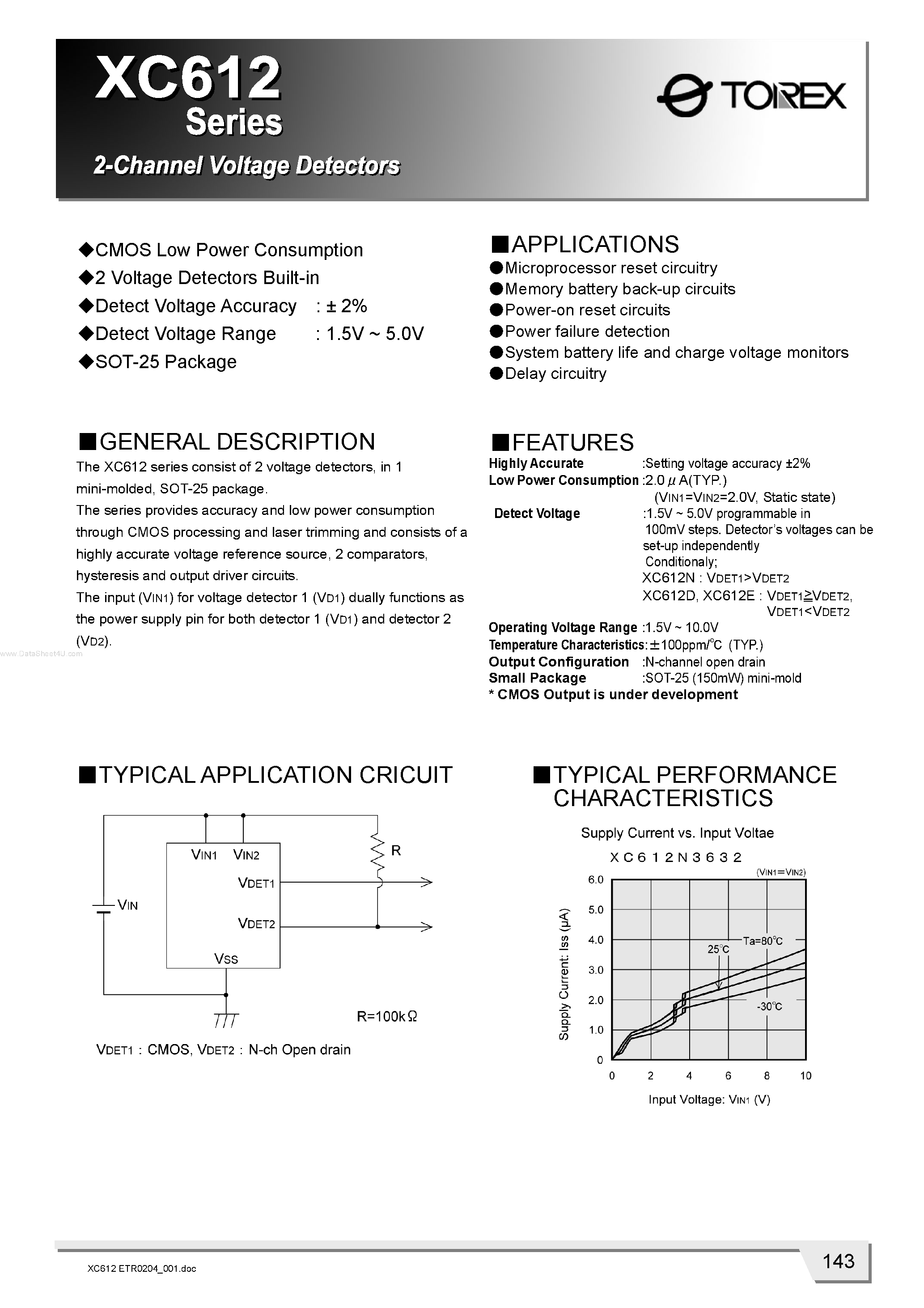 Datasheet XC612 - 2-Channel Voltage Detectors page 1