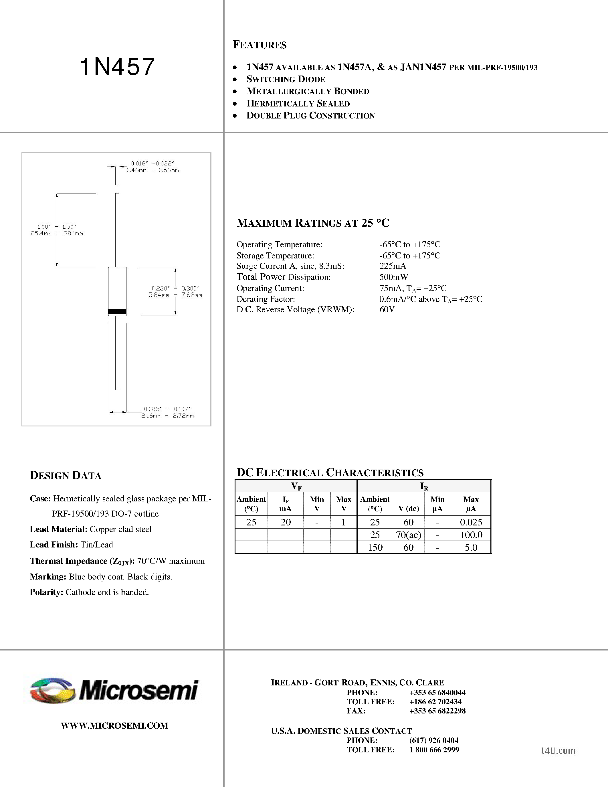 Datasheet 1N457 - SWITCHING DIODE page 1
