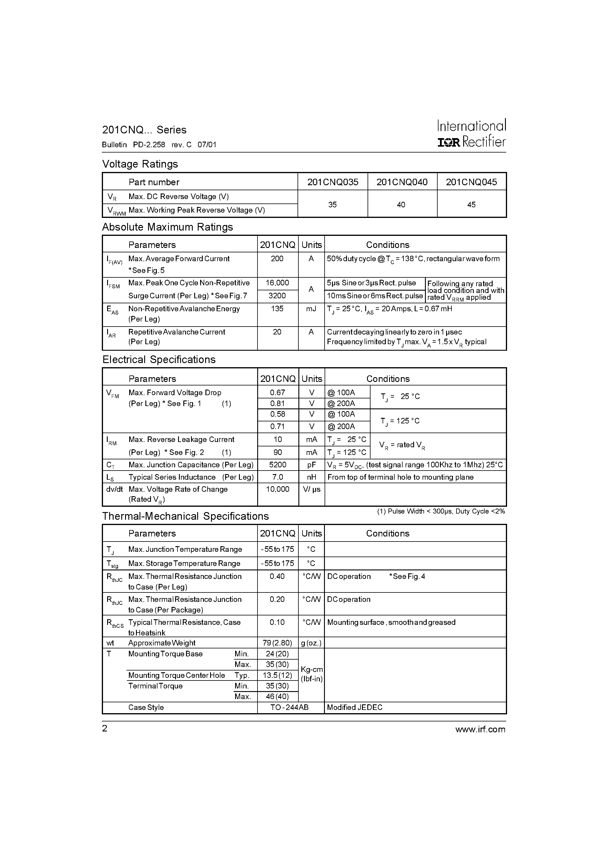 Datasheet 201CNQ - SCHOTTKY RECTIFIER page 2