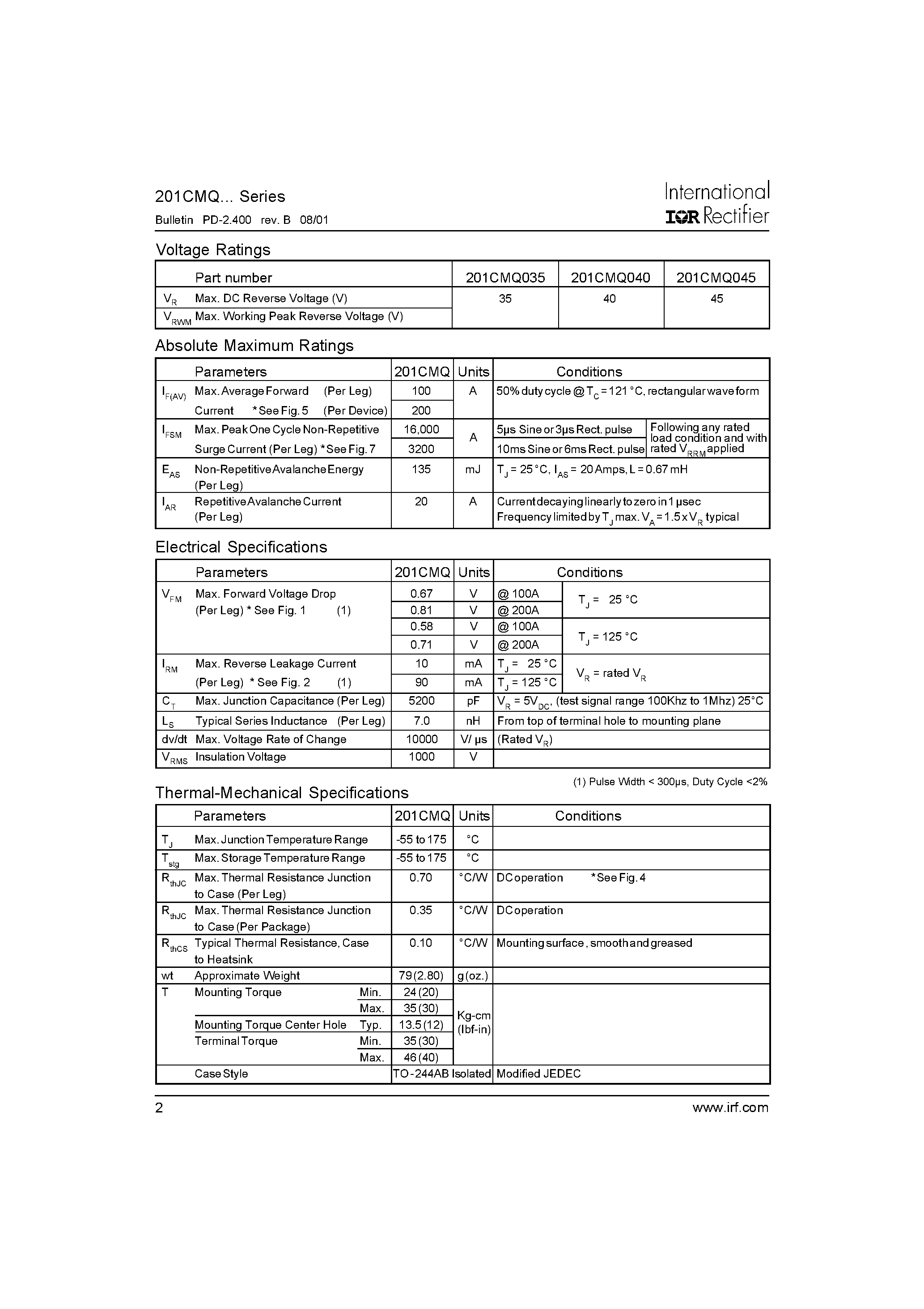Datasheet 201CMQ - SCHOTTKY RECTIFIER page 2