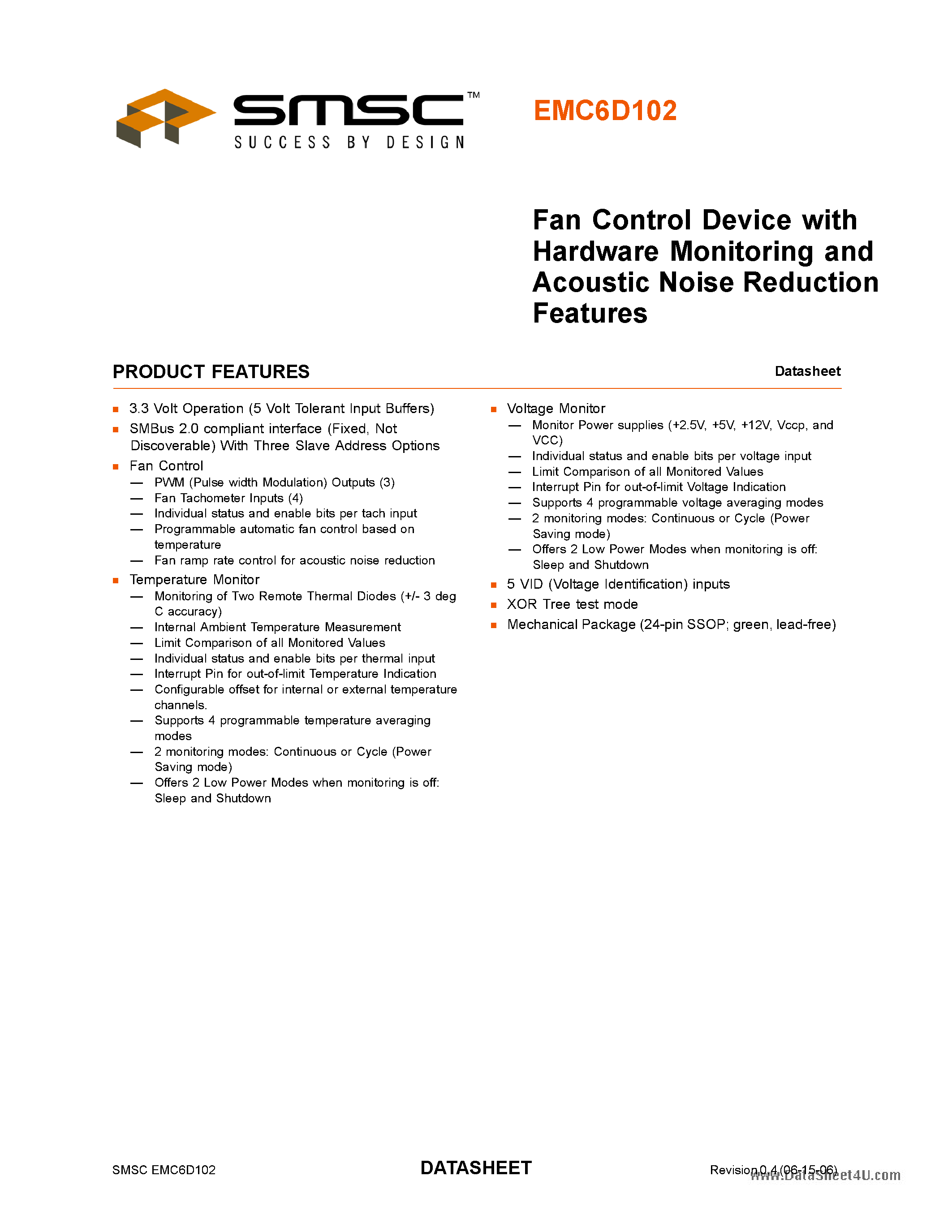 Datasheet EMC6D102 - Fan Control Device page 1