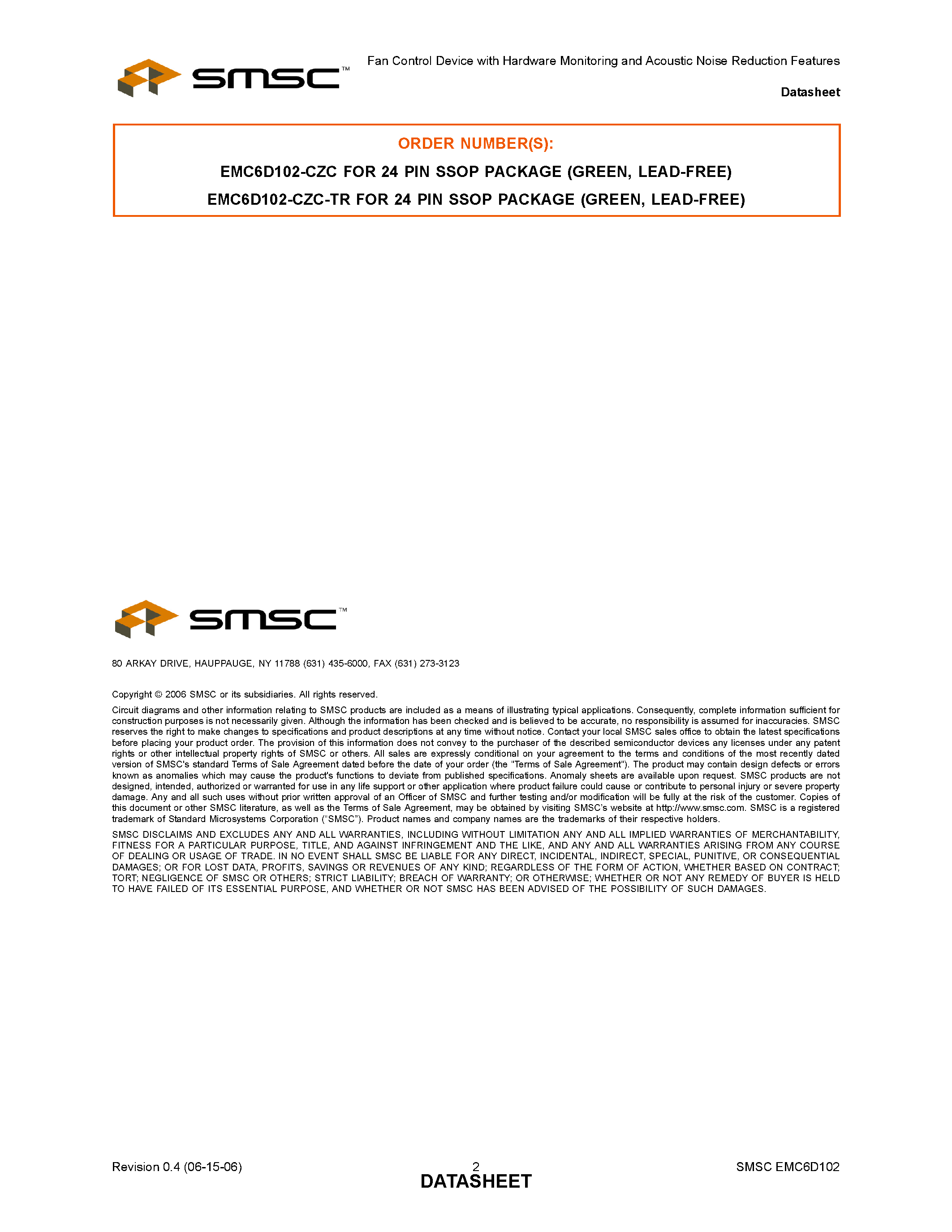 Datasheet EMC6D102 - Fan Control Device page 2