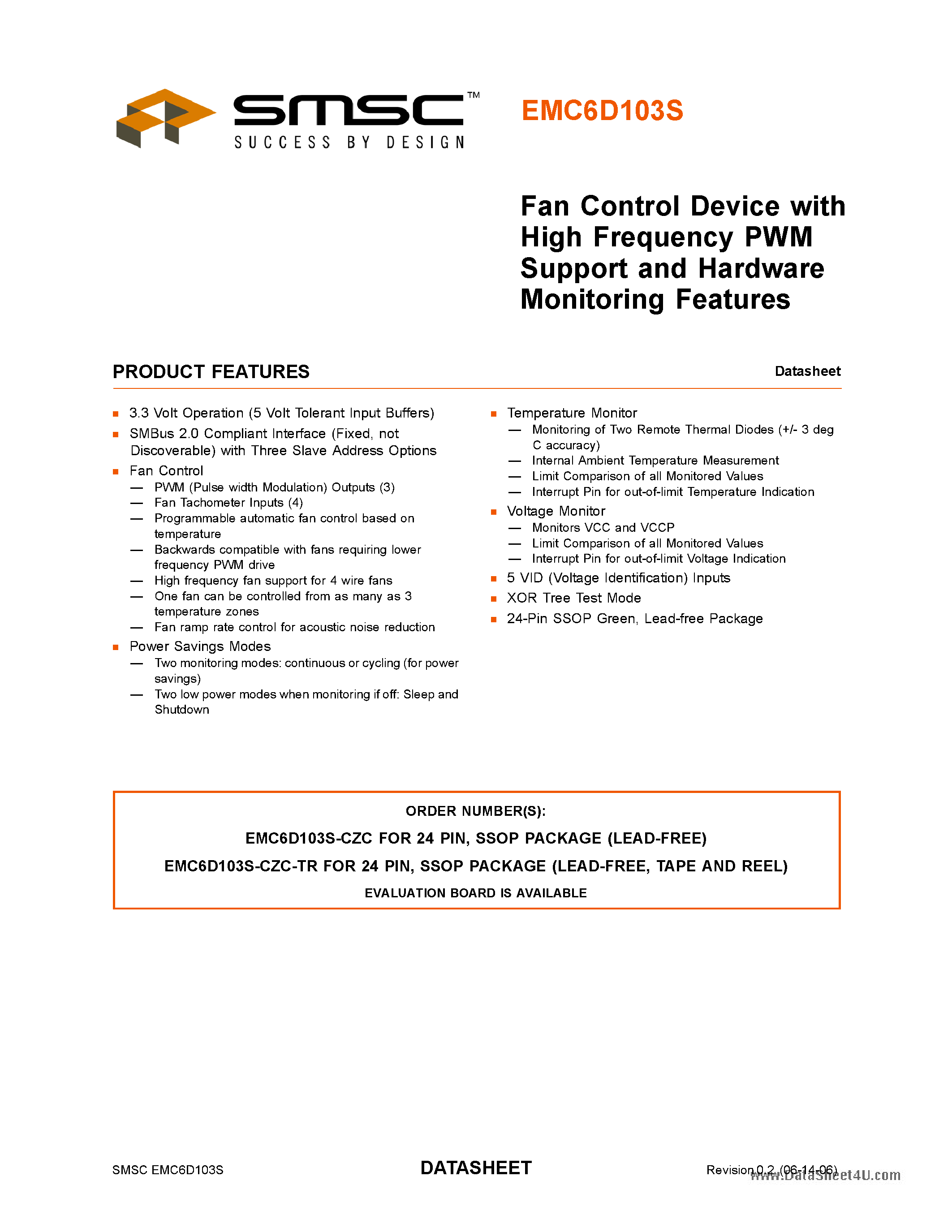 Datasheet EMC6D103S - Fan Control Device page 1