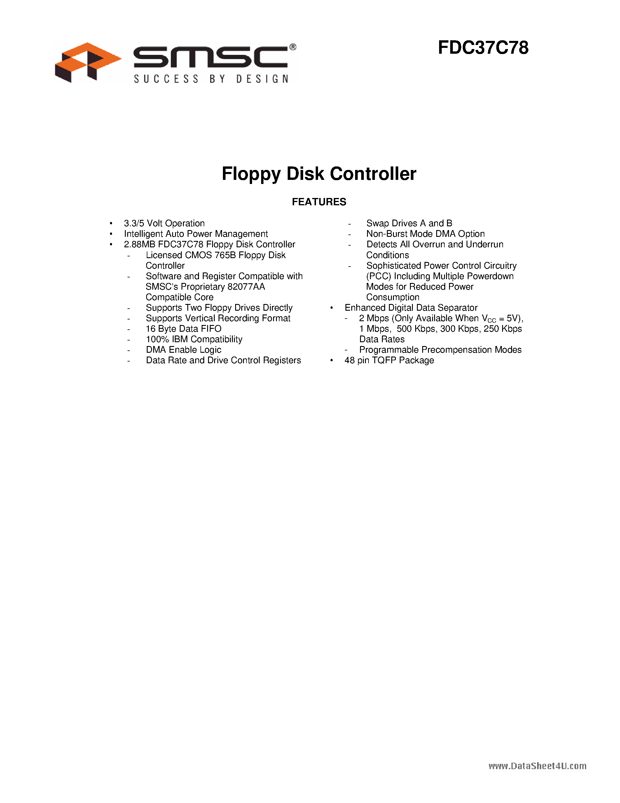Datasheet FDC37C78 page 1 Datasheet FDC37C78 - Floppy Disk Controller page 1