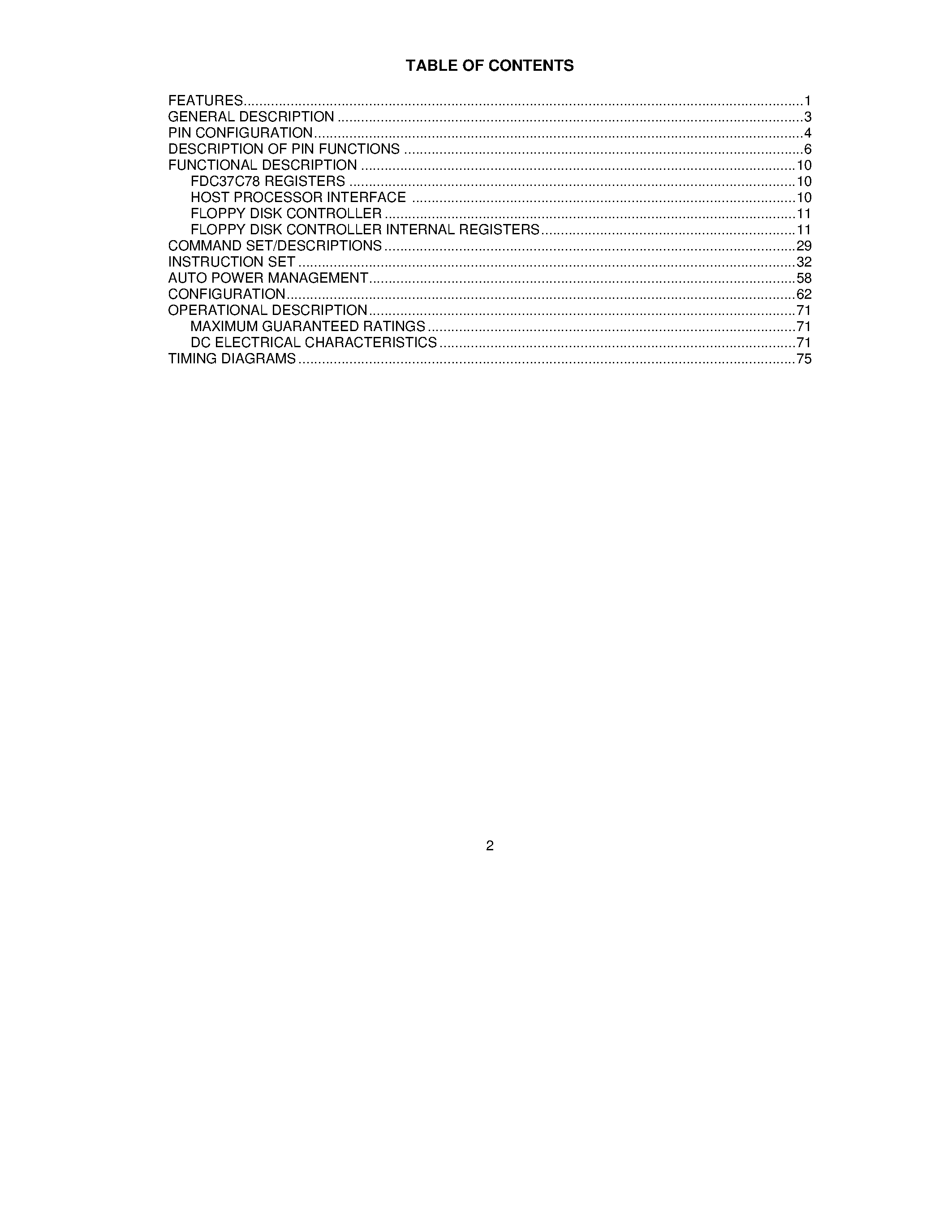 Datasheet FDC37C78 page 2 Datasheet FDC37C78 - Floppy Disk Controller page 2