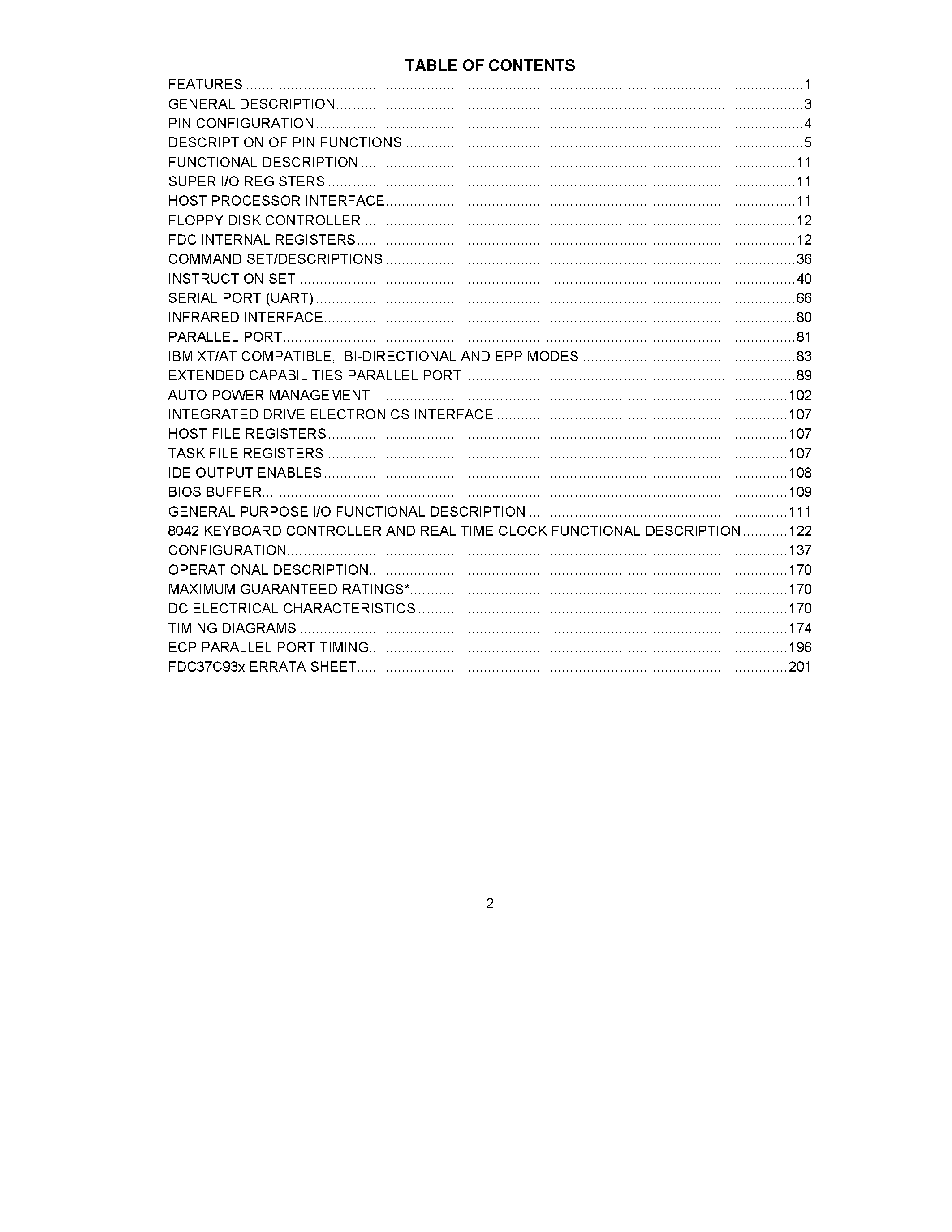 Datasheet FDC37C93X page 2 Datasheet FDC37C93X - Plug and Play Compatible Ultra I/O Controller page 2