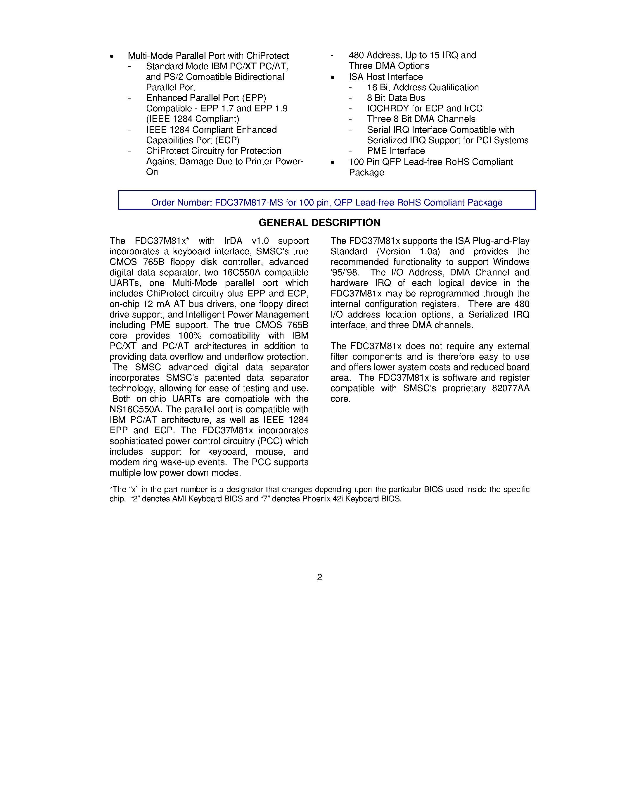Datasheet FDC37M81x page 2 Datasheet FDC37M81x - PC98/99 Compliant Enhanced Super I/O Controller page 2