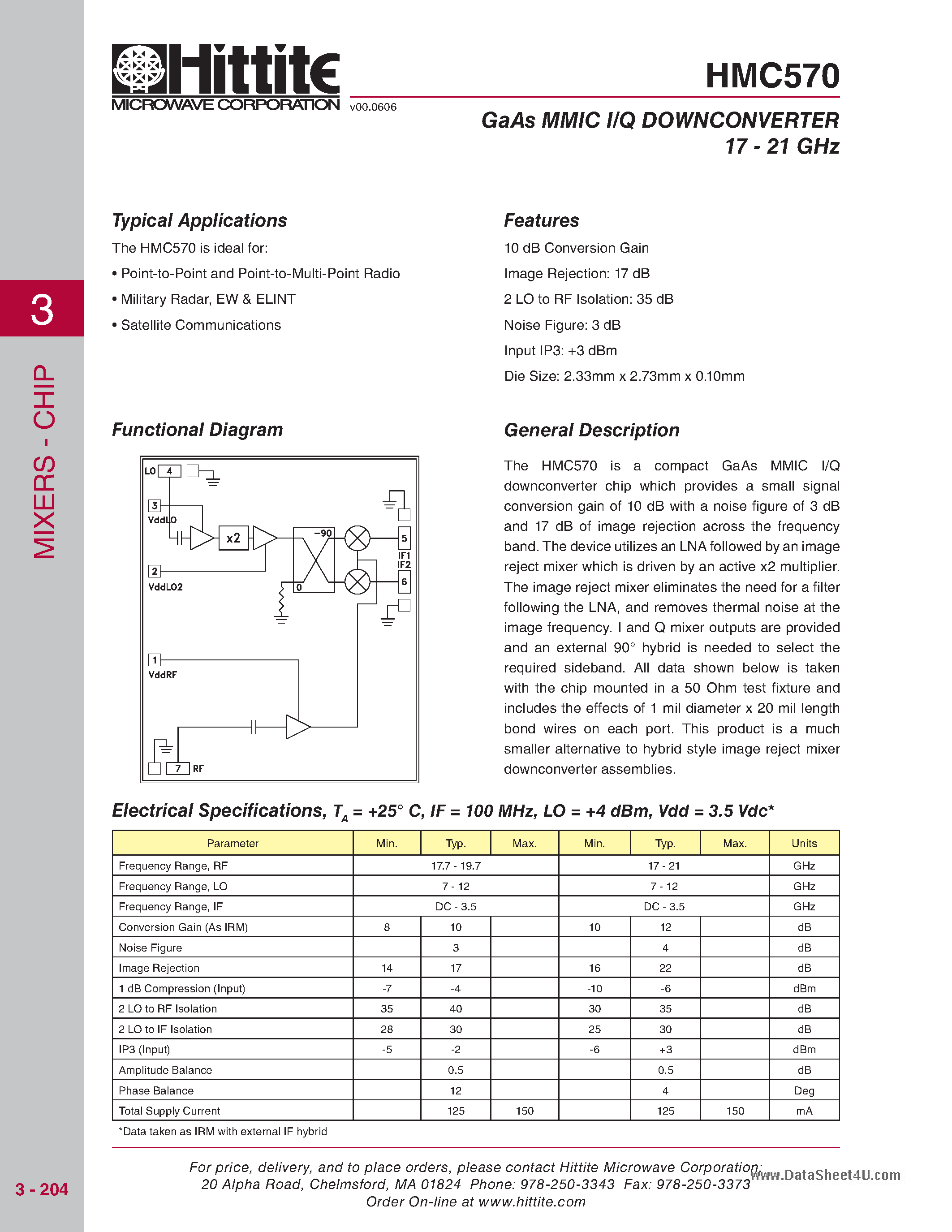 Даташит на микросхему HMC570 страница 1 Даташит HMC570 - GaAs MMIC I/Q DOWNCONVERTER страница 1