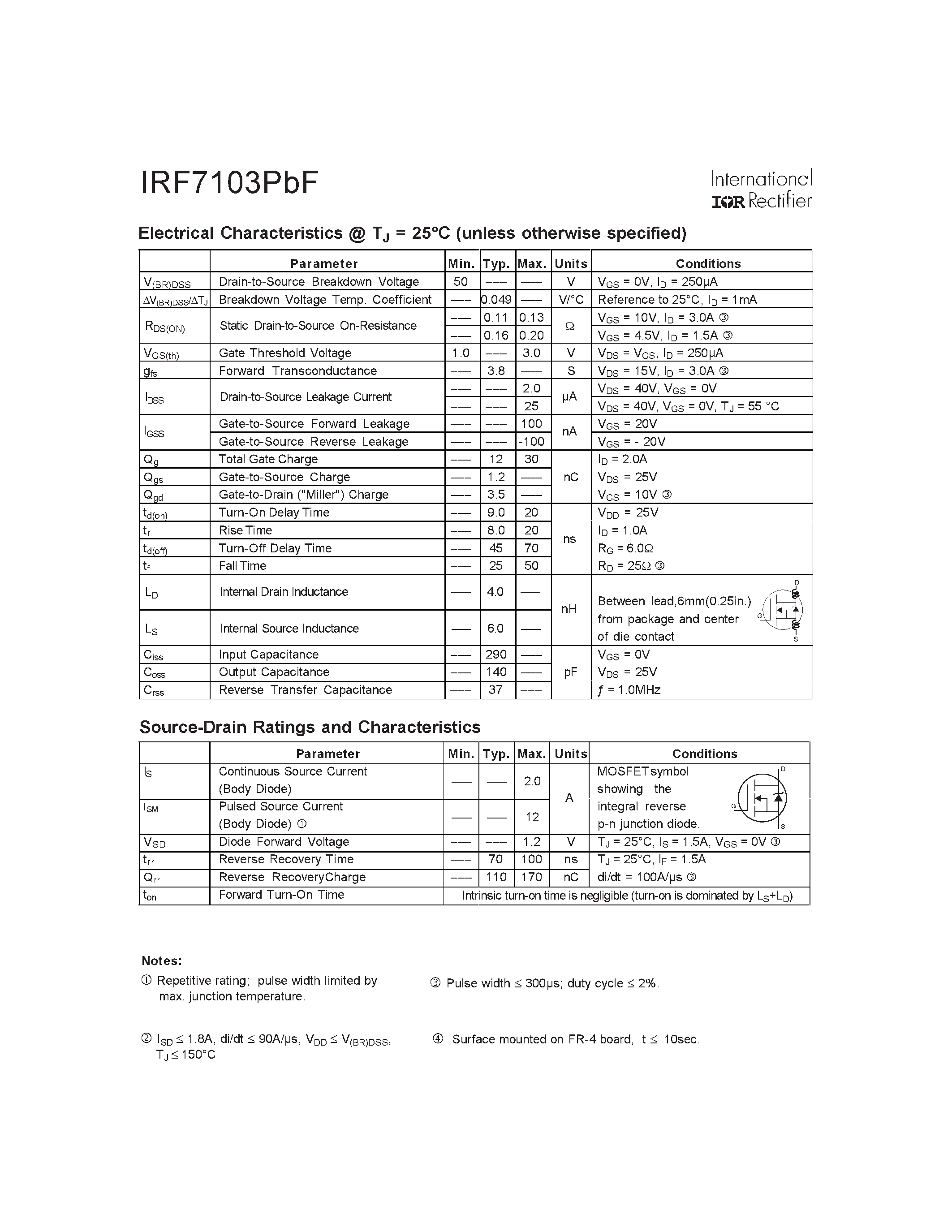 Datasheet IRF7103PBF page 2 Datasheet IRF7103PBF - HEXFET Power MOSFET page 2