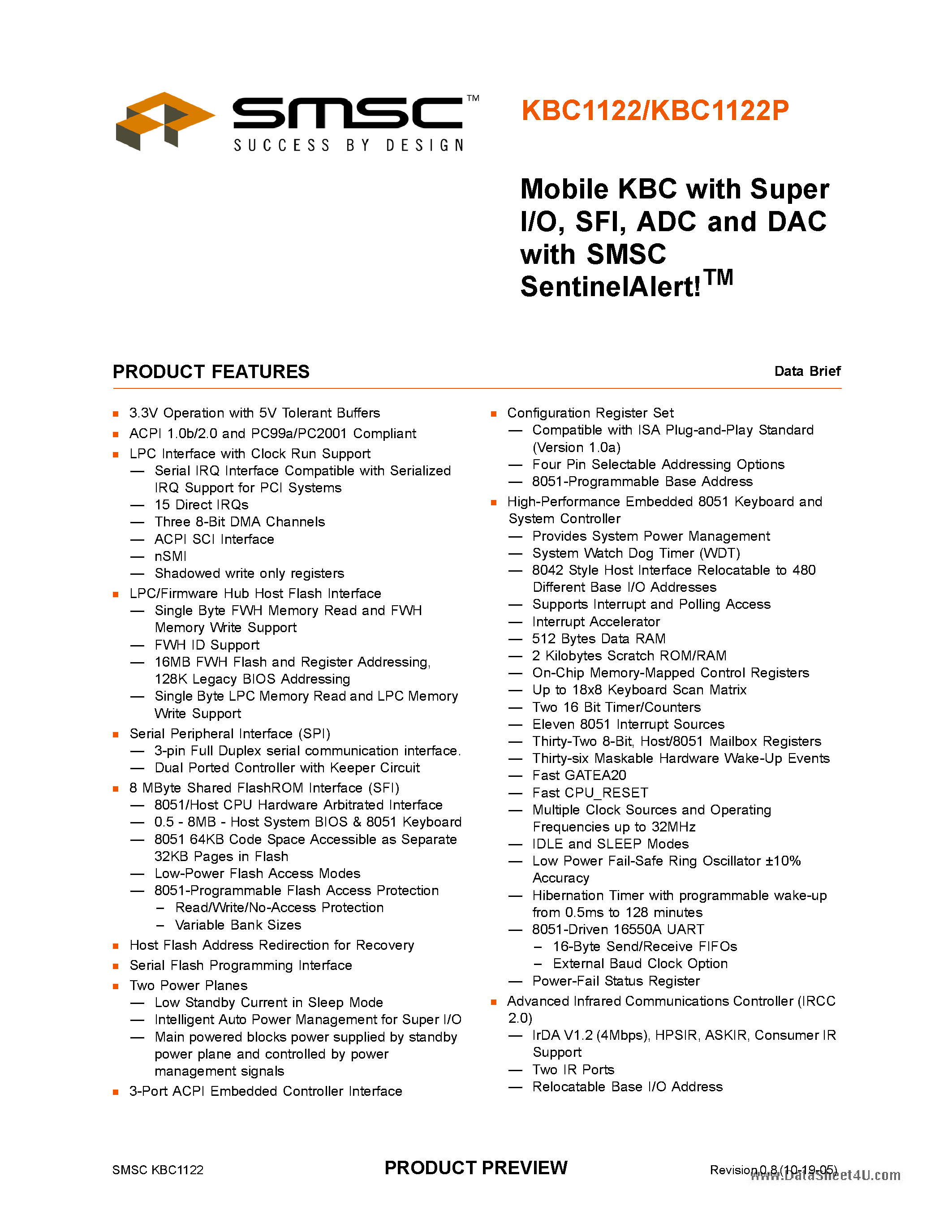 Datasheet KBC1122 page 1 Datasheet KBC1122 - MOBILE KBC WITH SUPER I/O page 1