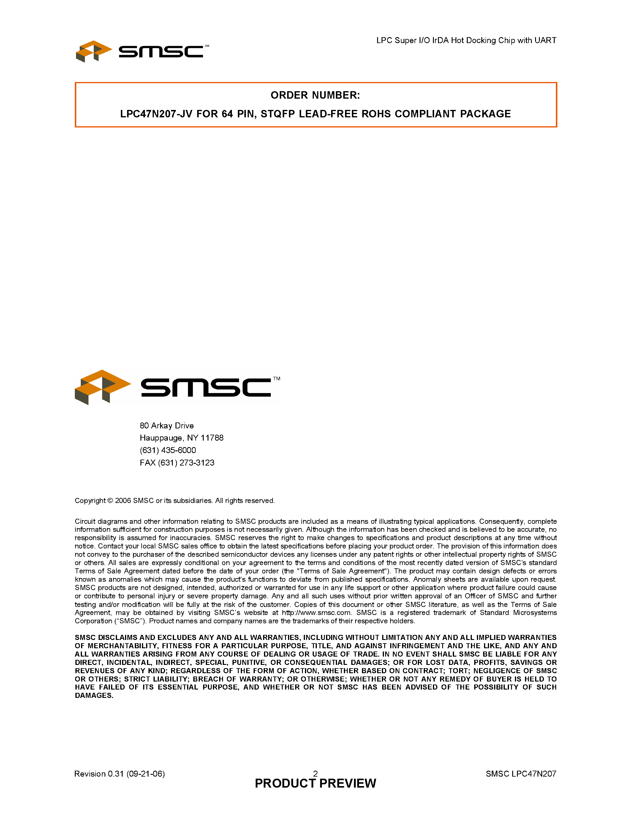 Datasheet LPC47N207 - LPC Super I/O IrDA Hot Docking Chip page 2