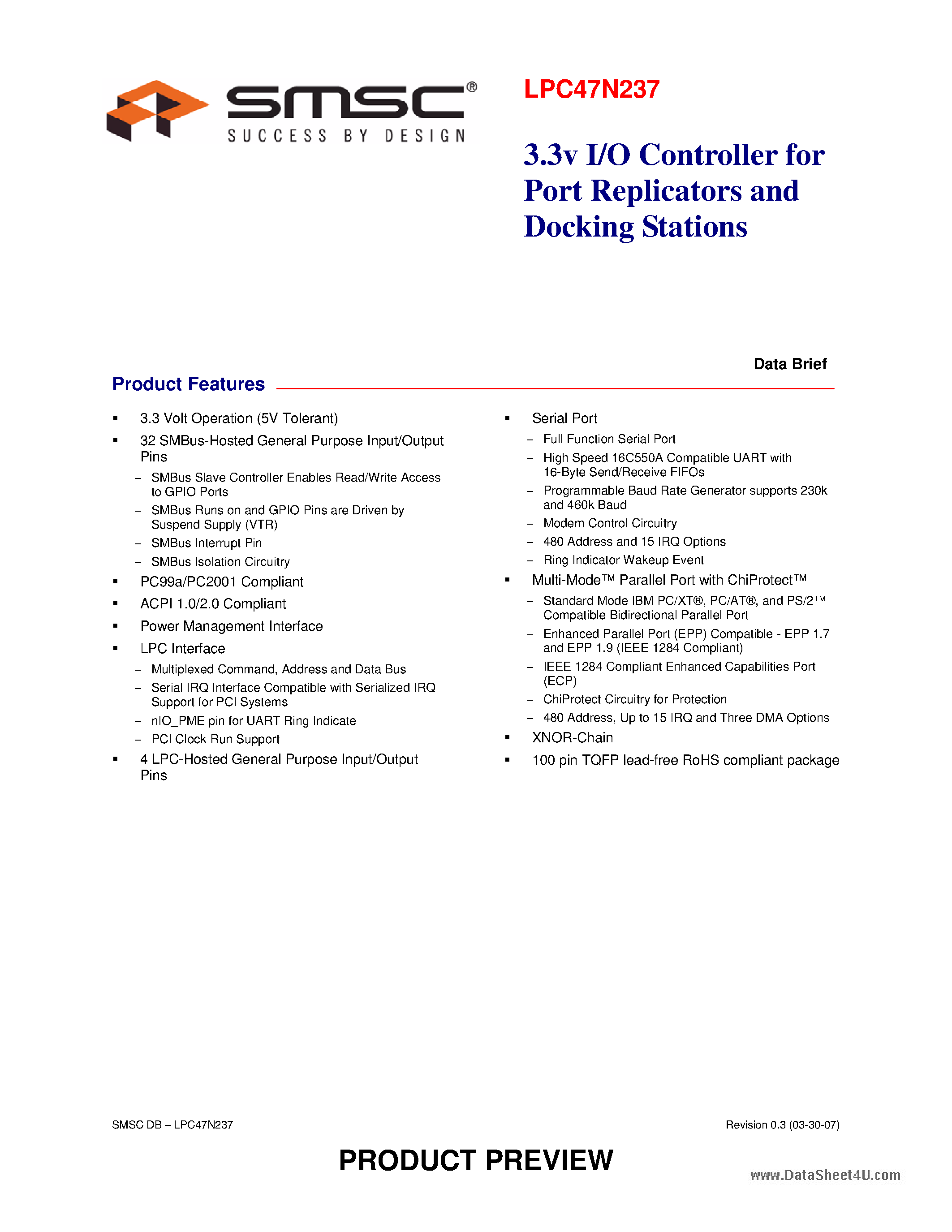 Datasheet LPC47N237 - 3.3v I/O Controller page 1
