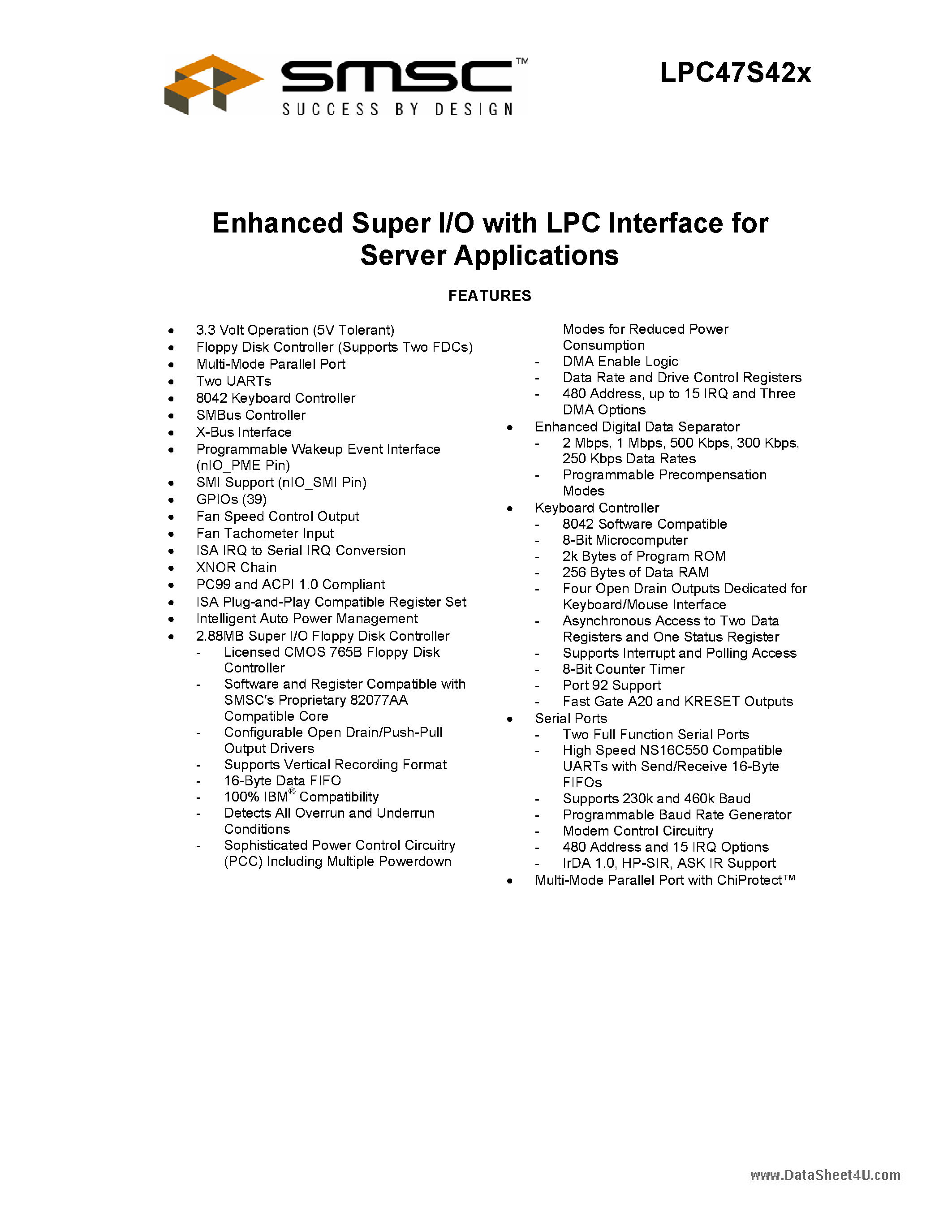 Datasheet LPC47S42X - ENHANCED SUPER I/O page 1