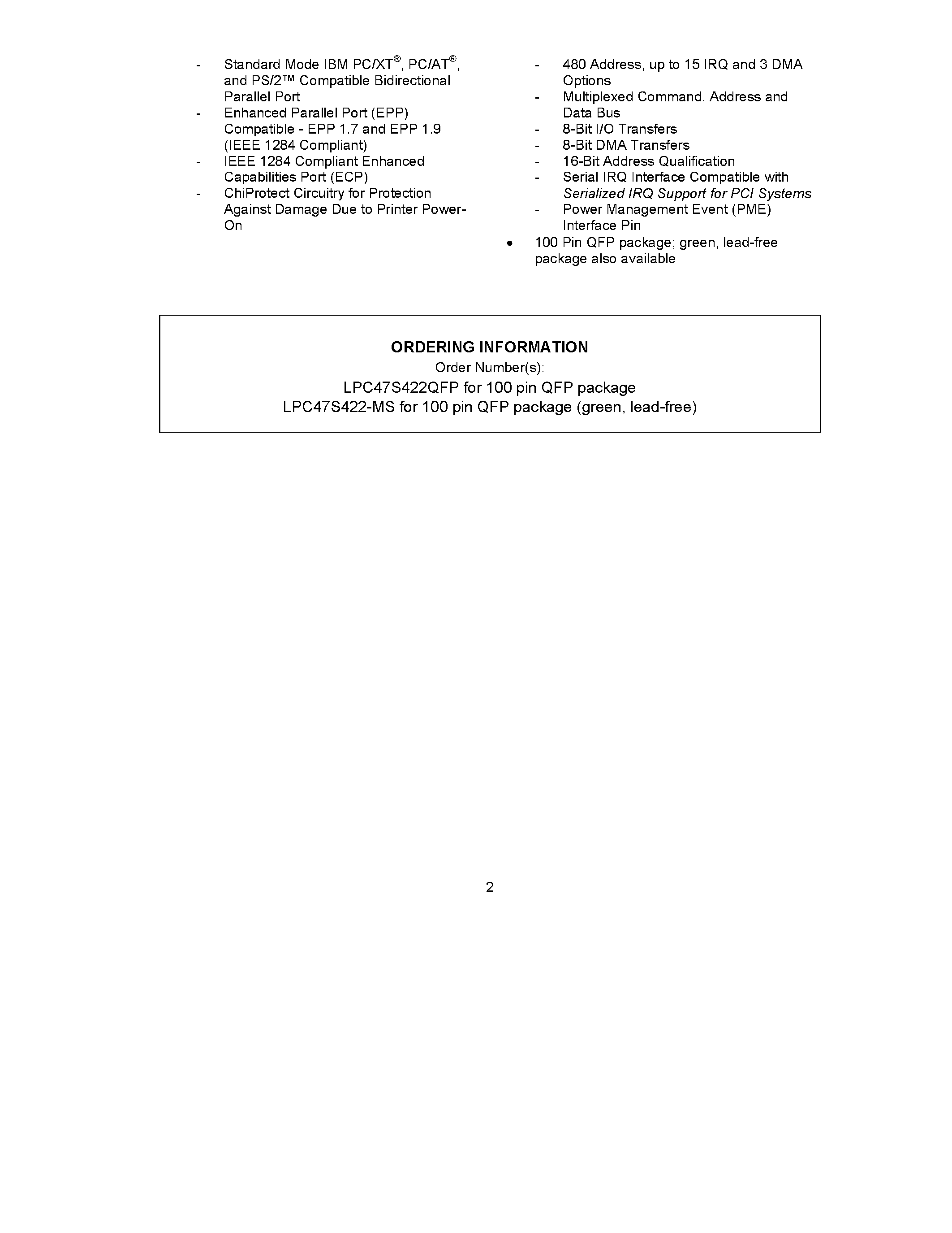 Datasheet LPC47S42X - ENHANCED SUPER I/O page 2