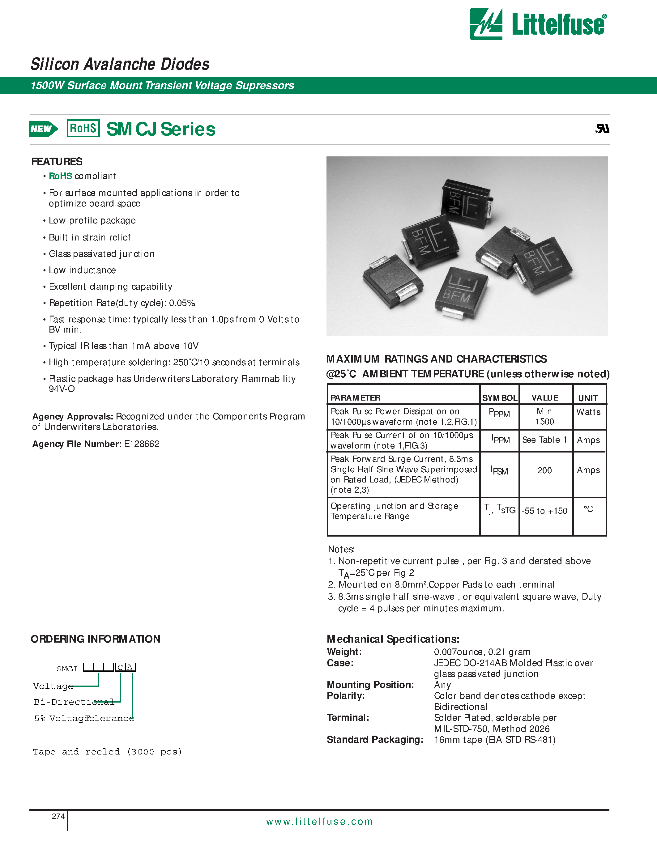 Даташит на микросхему SMCJ15CA страница 1 Даташит SMCJ15CA - Silicon Avalanche Diodes страница 1
