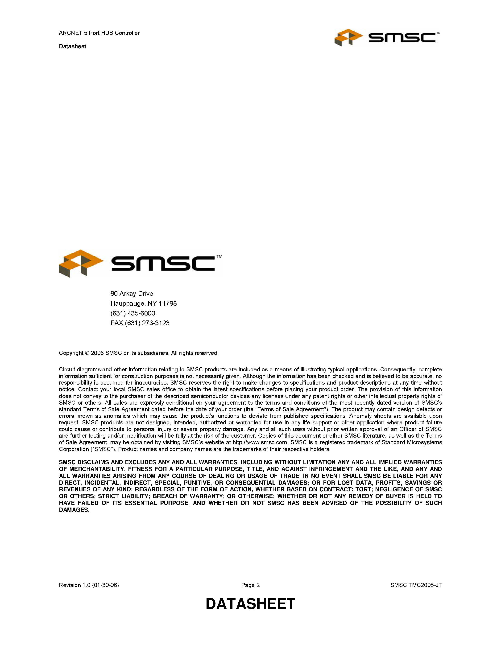 Datasheet TMC2005-JT - ARCNET 5 Port HUB Controller page 2