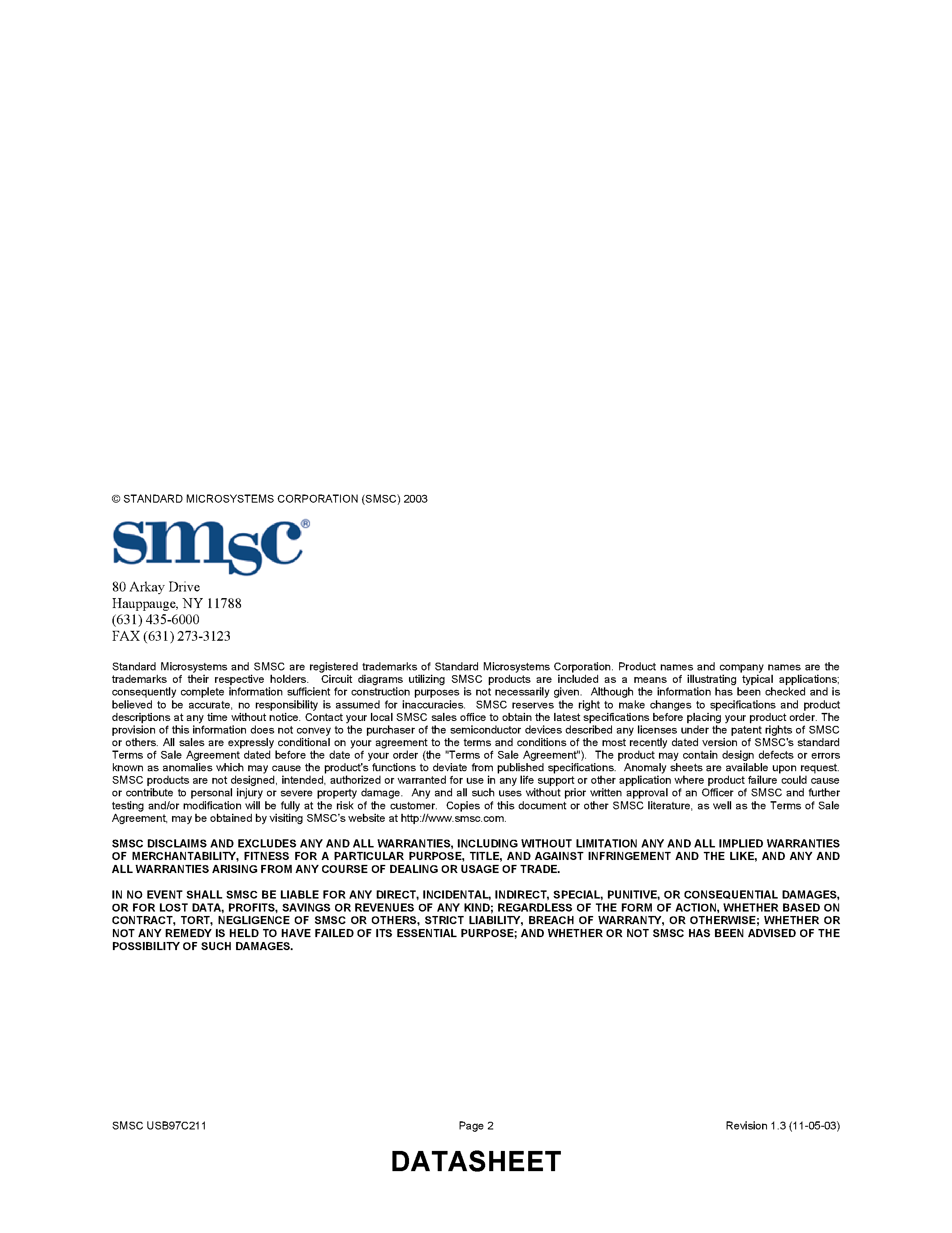 Datasheet USB97C211 page 2 Datasheet USB97C211 - USB 2.0 Flash Media Controller page 2