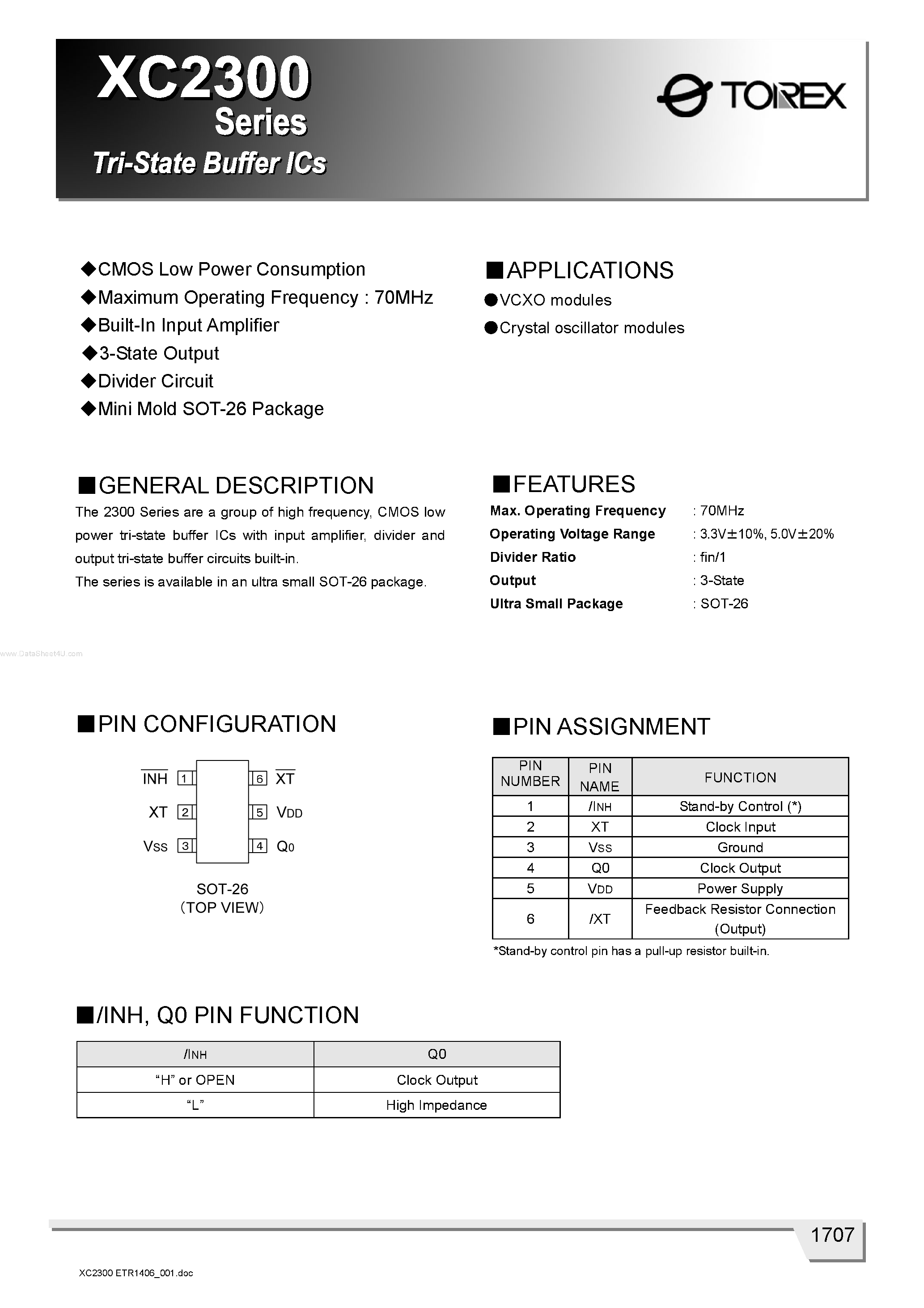 Datasheet XC2300 page 1 Datasheet XC2300 - Tri-State Buffer ICs page 1