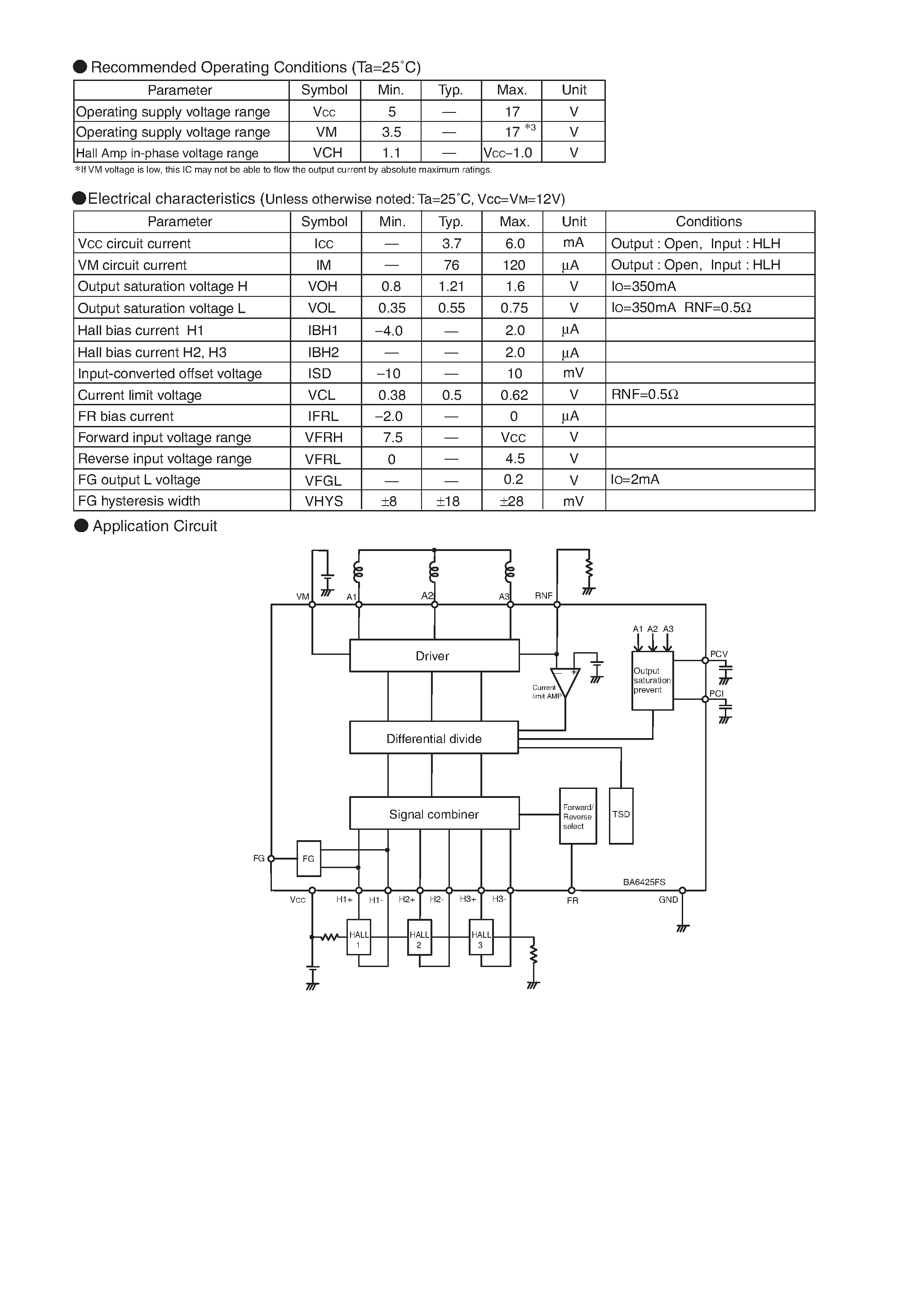 Datasheet BA6425FS - 3-phase full-wave fan motor driver IC page 2