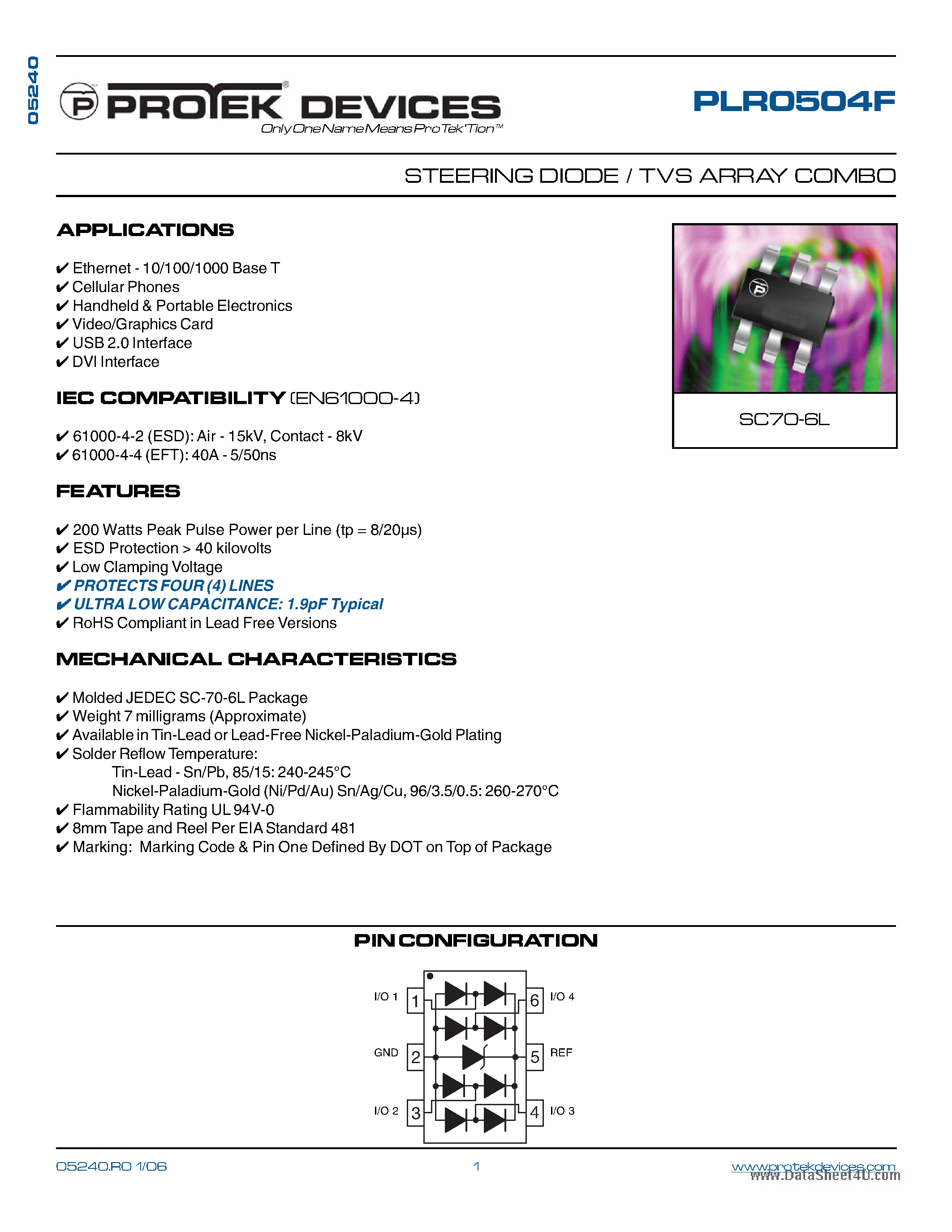 Даташит PLR0504F - STEERING DIODE / TVS ARRAY COMBO страница 1