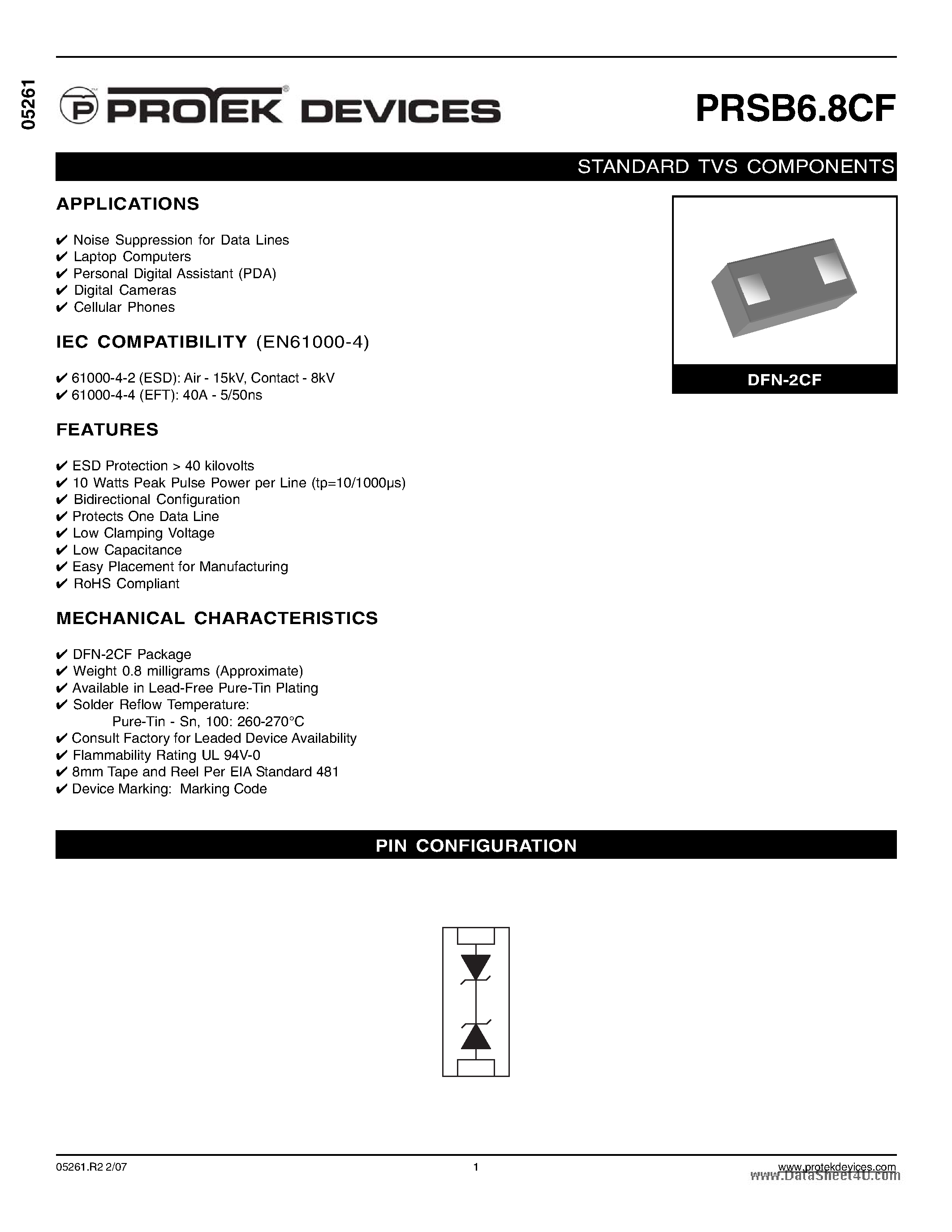 Даташит на микросхему PRSB6.8CF страница 1 Даташит PRSB6.8CF - STANDARD TVS COMPONENTS страница 1