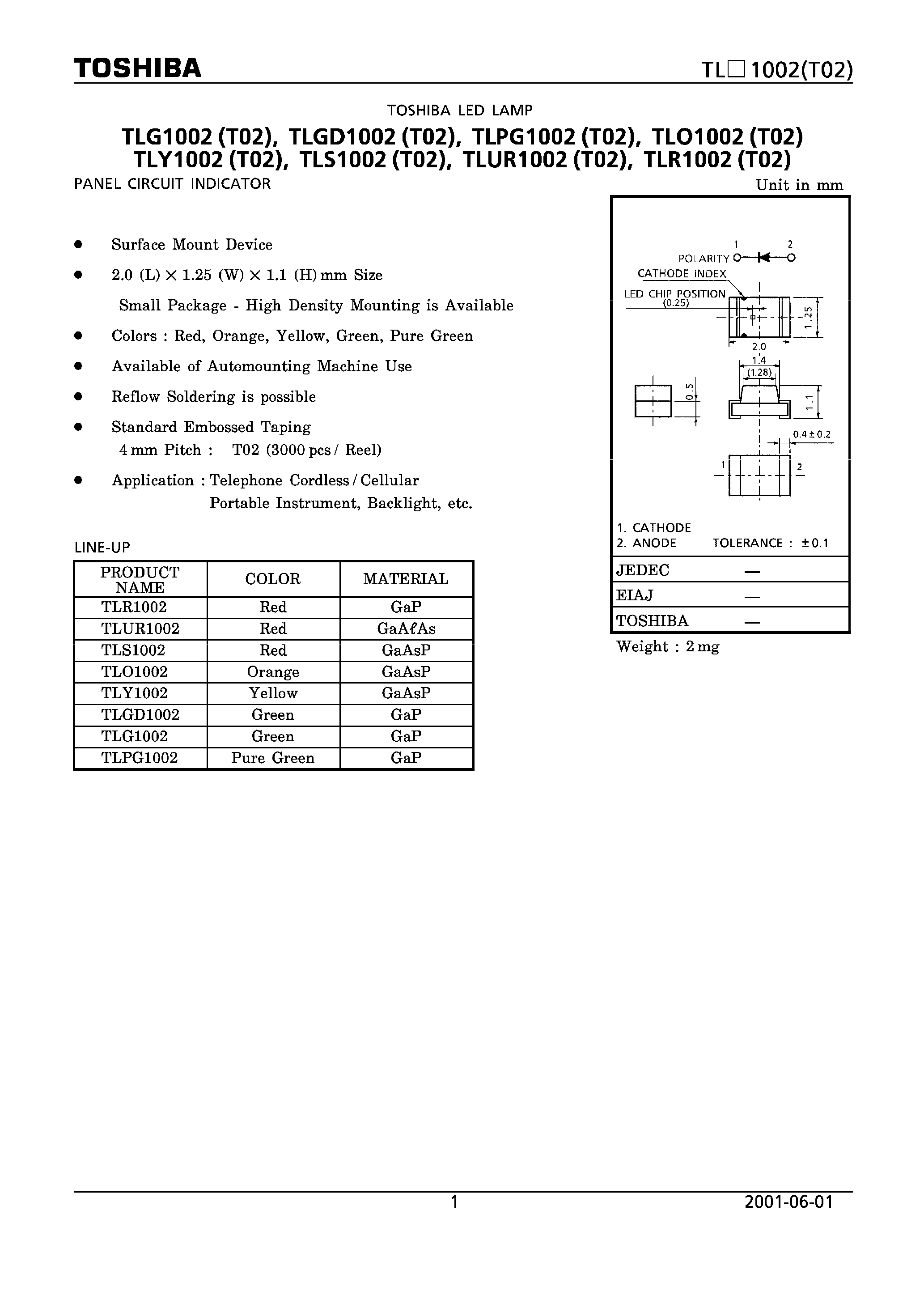 Datasheet TLPG1002 page 1 Datasheet TLPG1002 - LED LAMP page 1