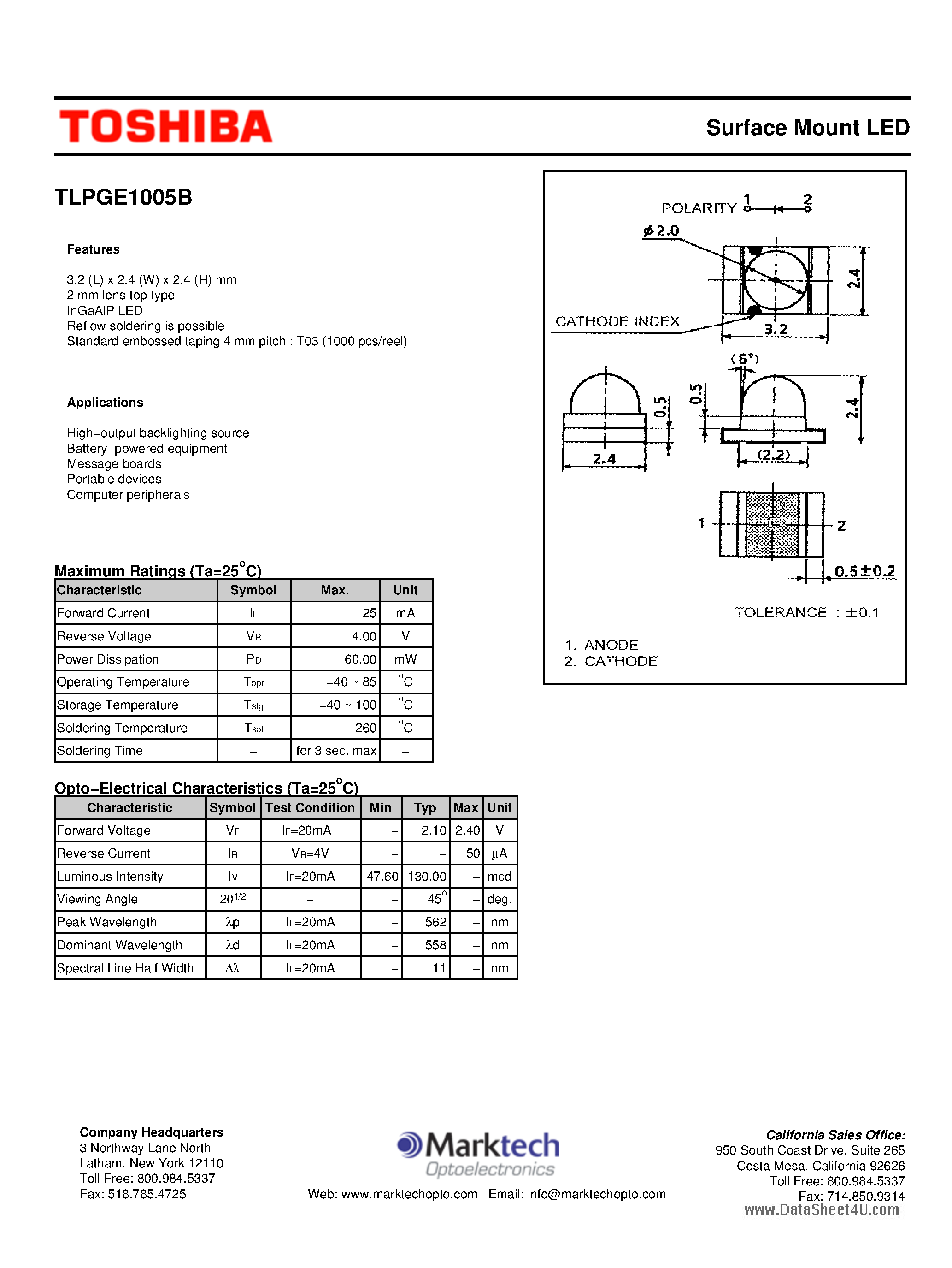 Datasheet TLPGE1005B - Surface Mount LED page 1