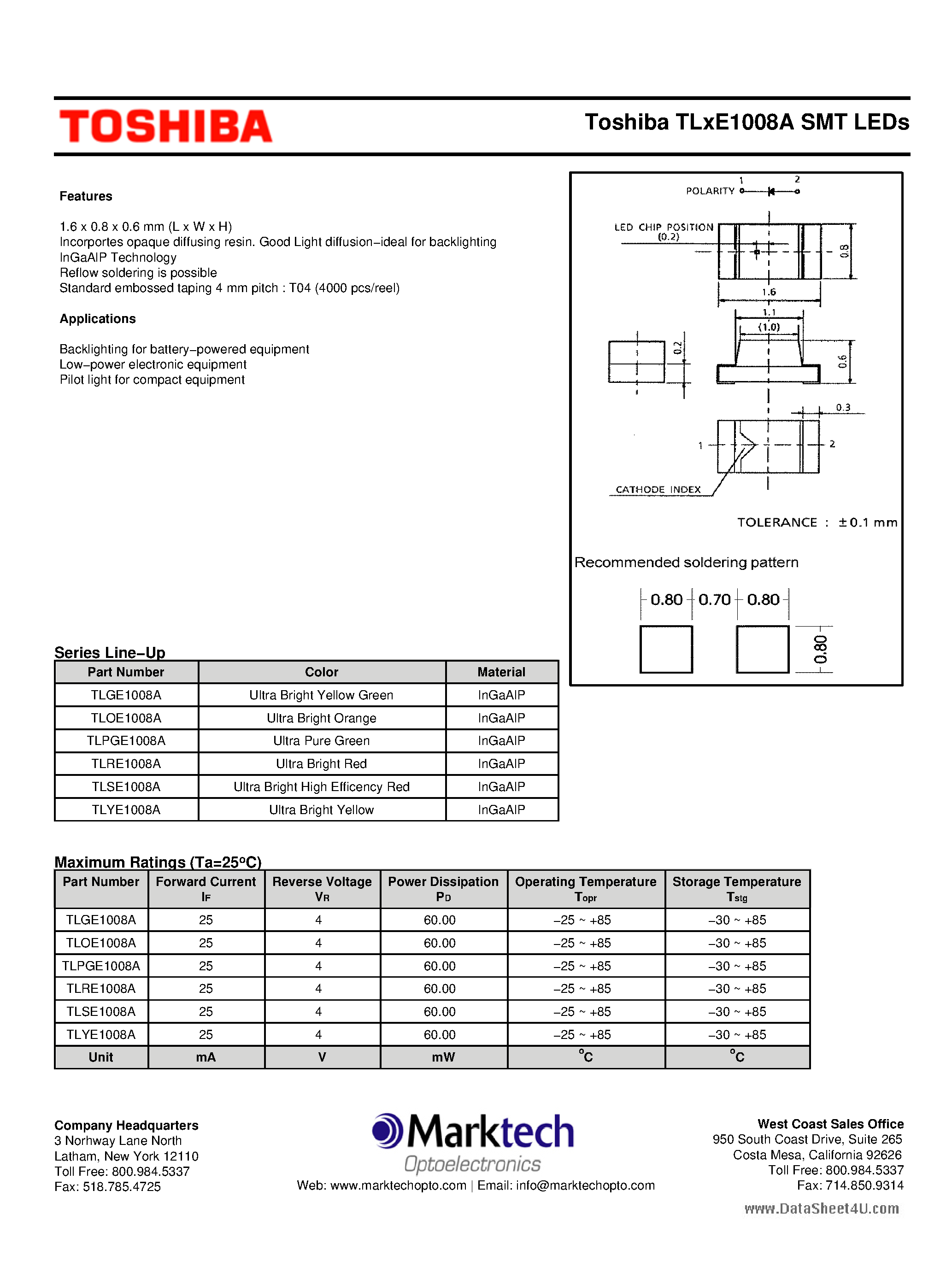 Datasheet TLPGE1008A - SMT LEDs page 1