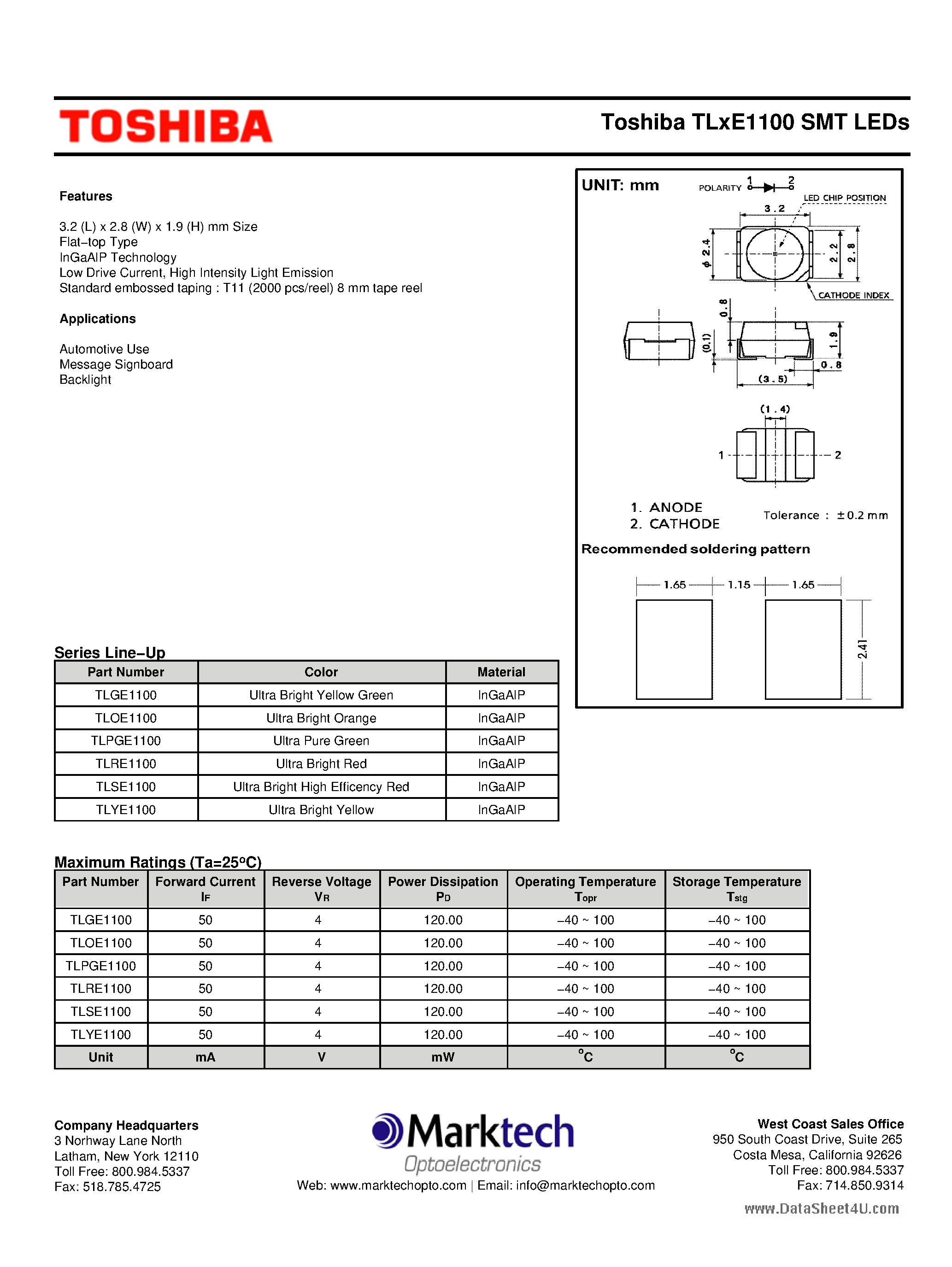 Datasheet TLPGE1100 - SMT LEDs page 1
