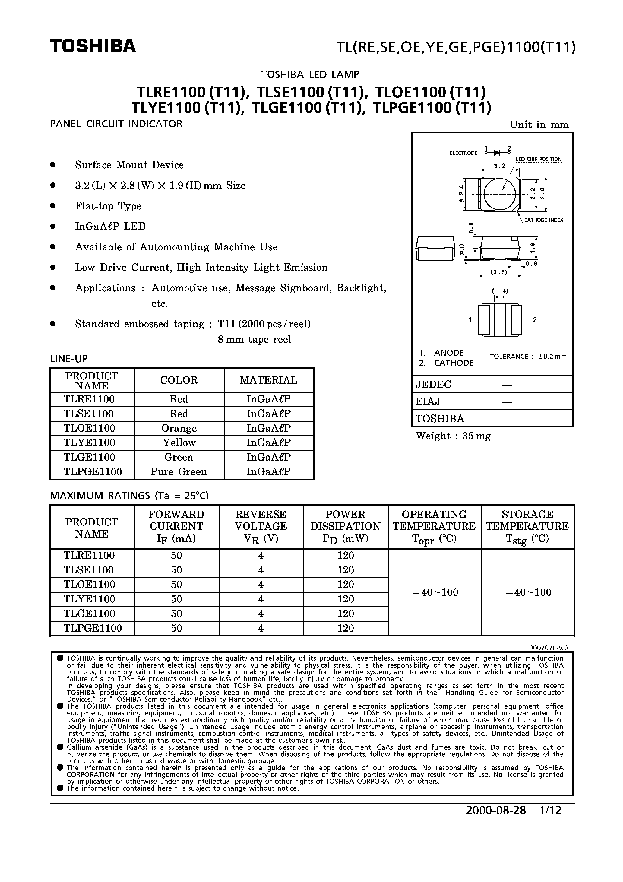 Datasheet TLPGEI100 - LED LAMP page 1