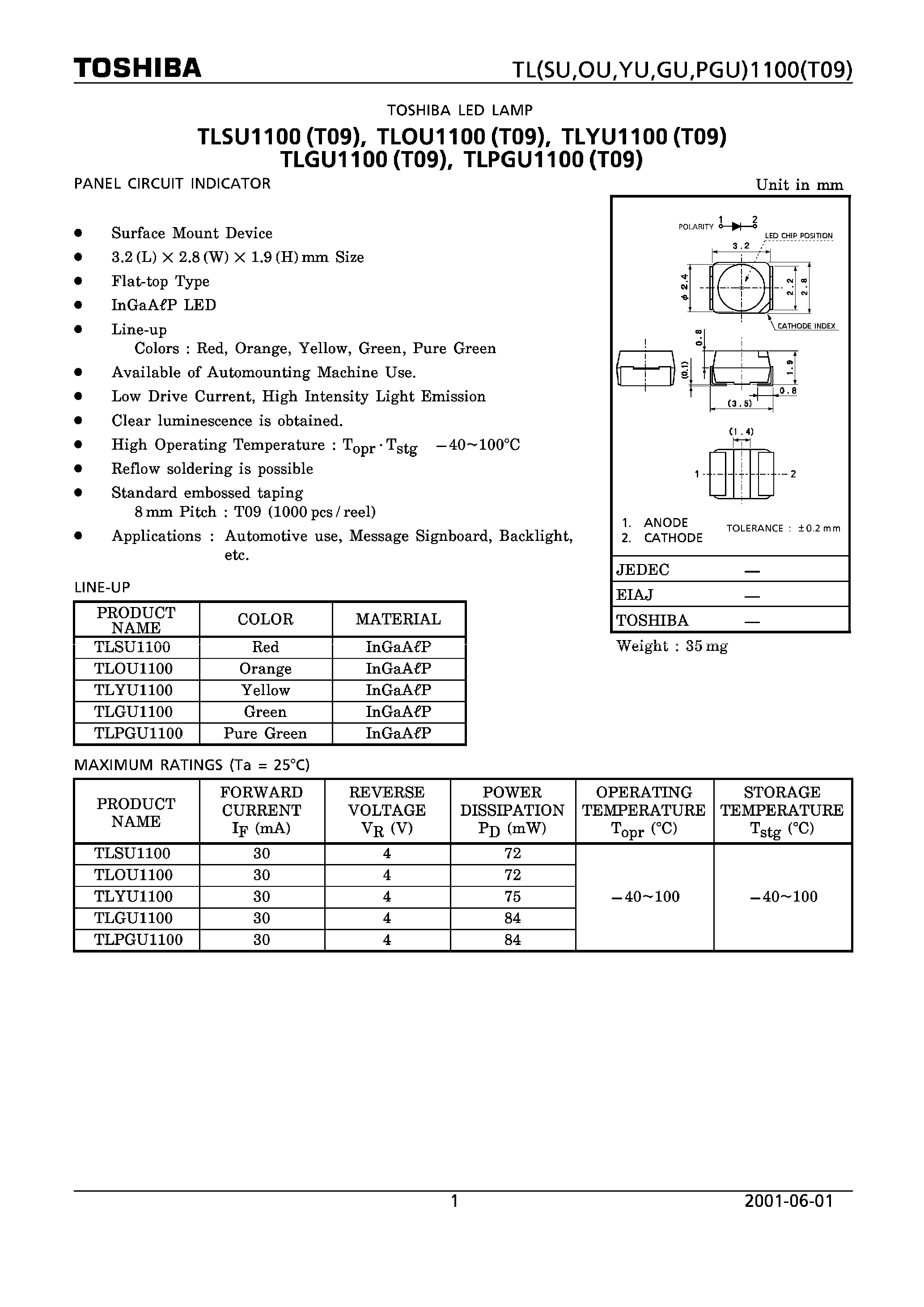 Datasheet TLPGU1100 page 1 Datasheet TLPGU1100 - LED LAMP page 1