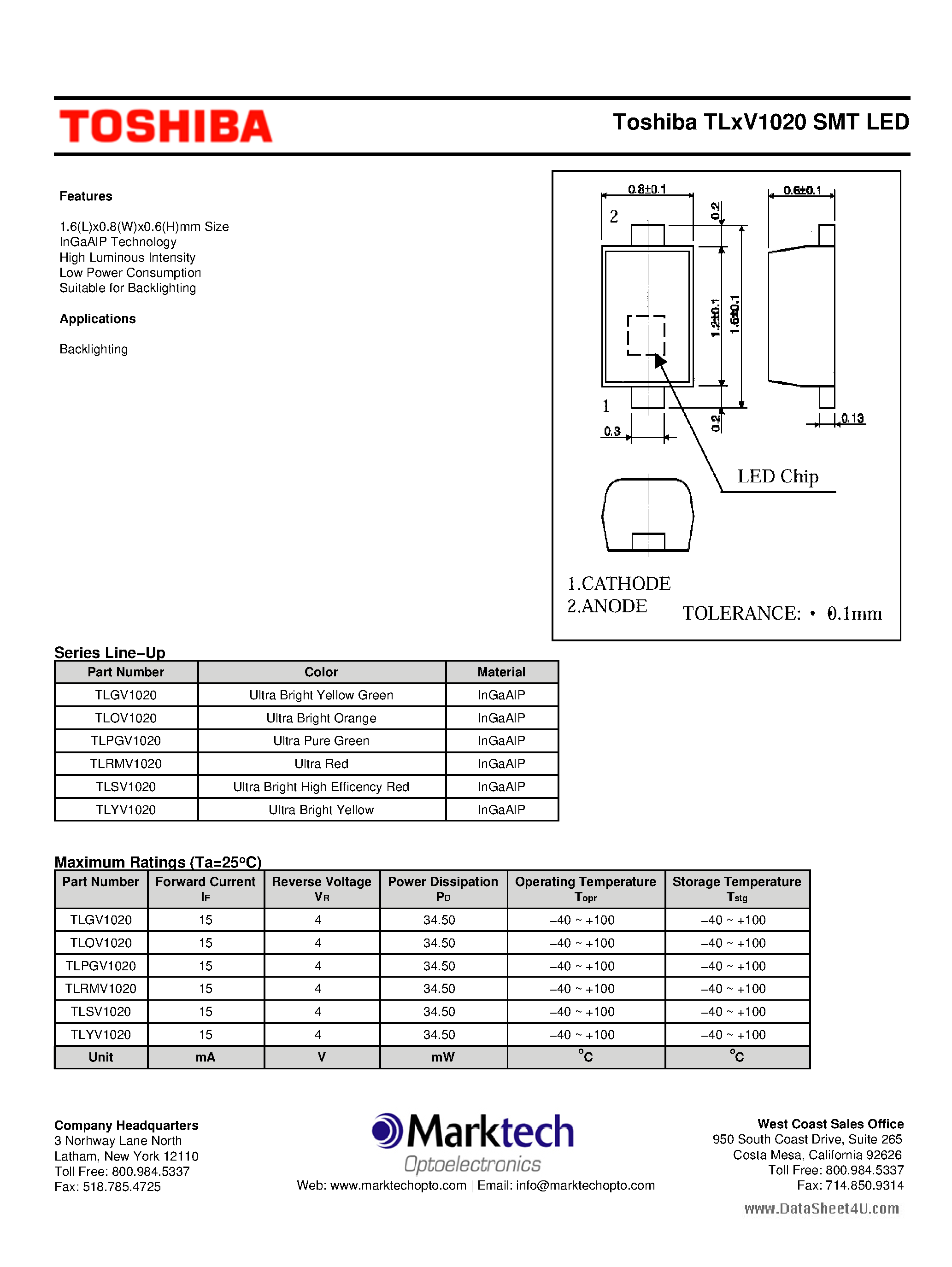 Datasheet TLPGV1020 - SMT LED page 1